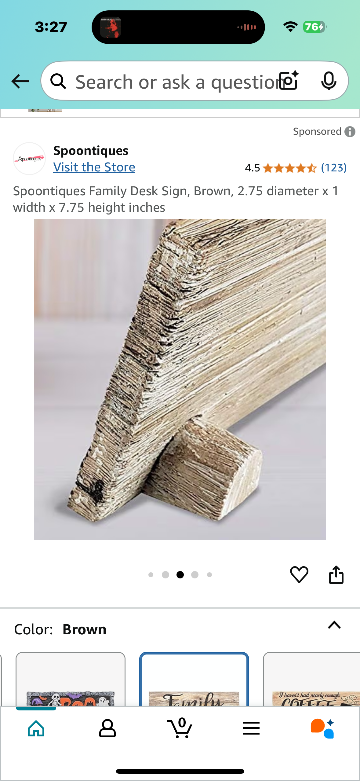 Spoontiques Family Desk Sign, Brown, 2.75 diameter x 1 width x 7.75 height inches