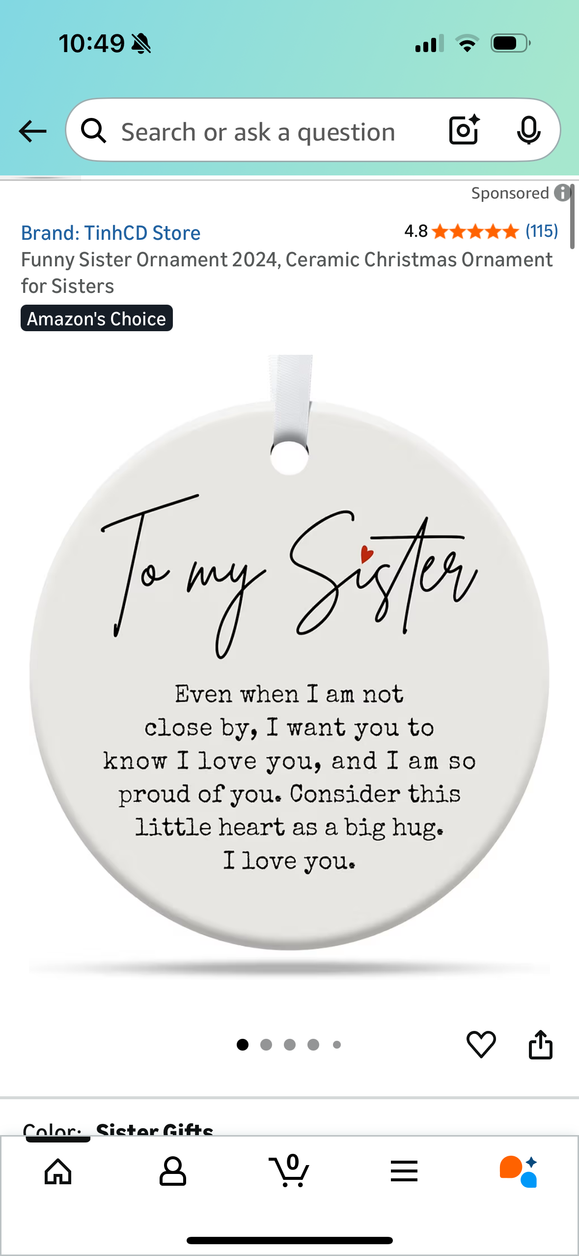 Funny Sister Ornament 2024, Ceramic Christmas Ornament for Sisters