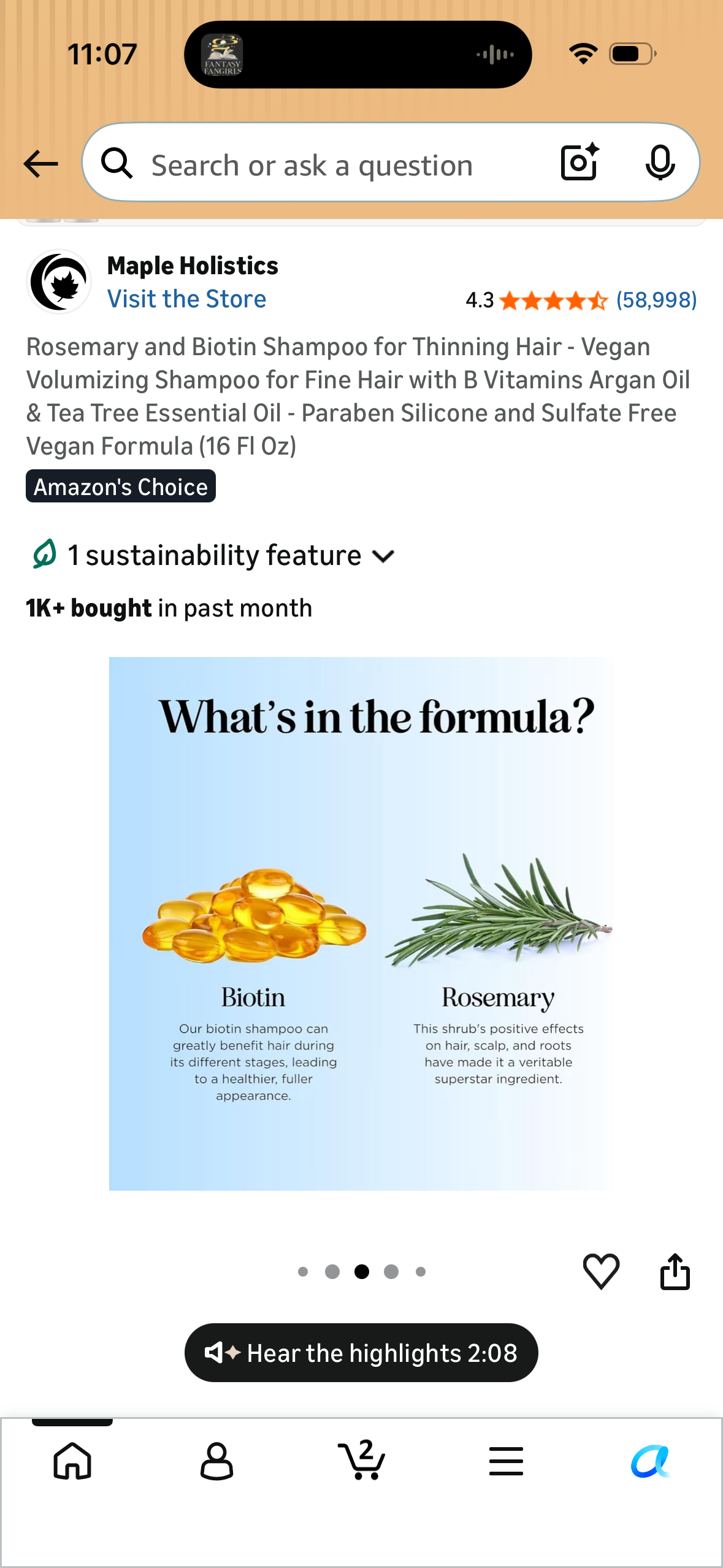 Rosemary and Biotin Shampoo for Thinning Hair - Vegan Volumizing Shampoo for Fine Hair with B Vitamins Argan Oil & Tea Tree Essential Oil - Paraben Silicone and Sulfate Free Vegan Formula (16 Fl Oz)