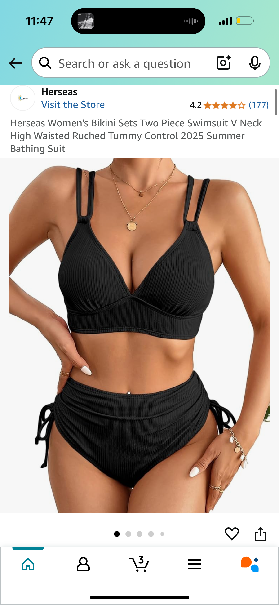 Herseas Women's Bikini Sets Two Piece Swimsuit V Neck High Waisted Ruched Tummy Control 2025 Summer Bathing Suit