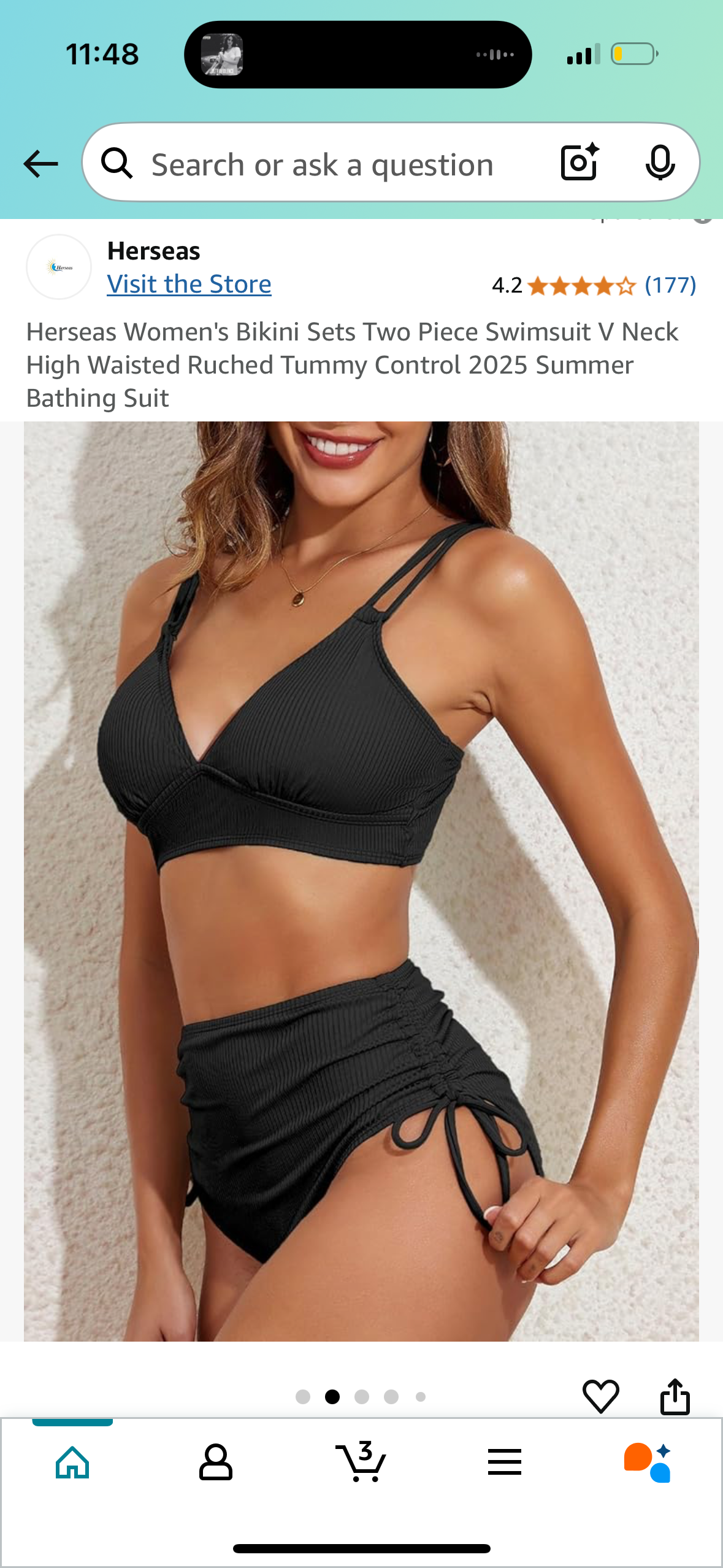 Herseas Women's Bikini Sets Two Piece Swimsuit V Neck High Waisted Ruched Tummy Control 2025 Summer Bathing Suit