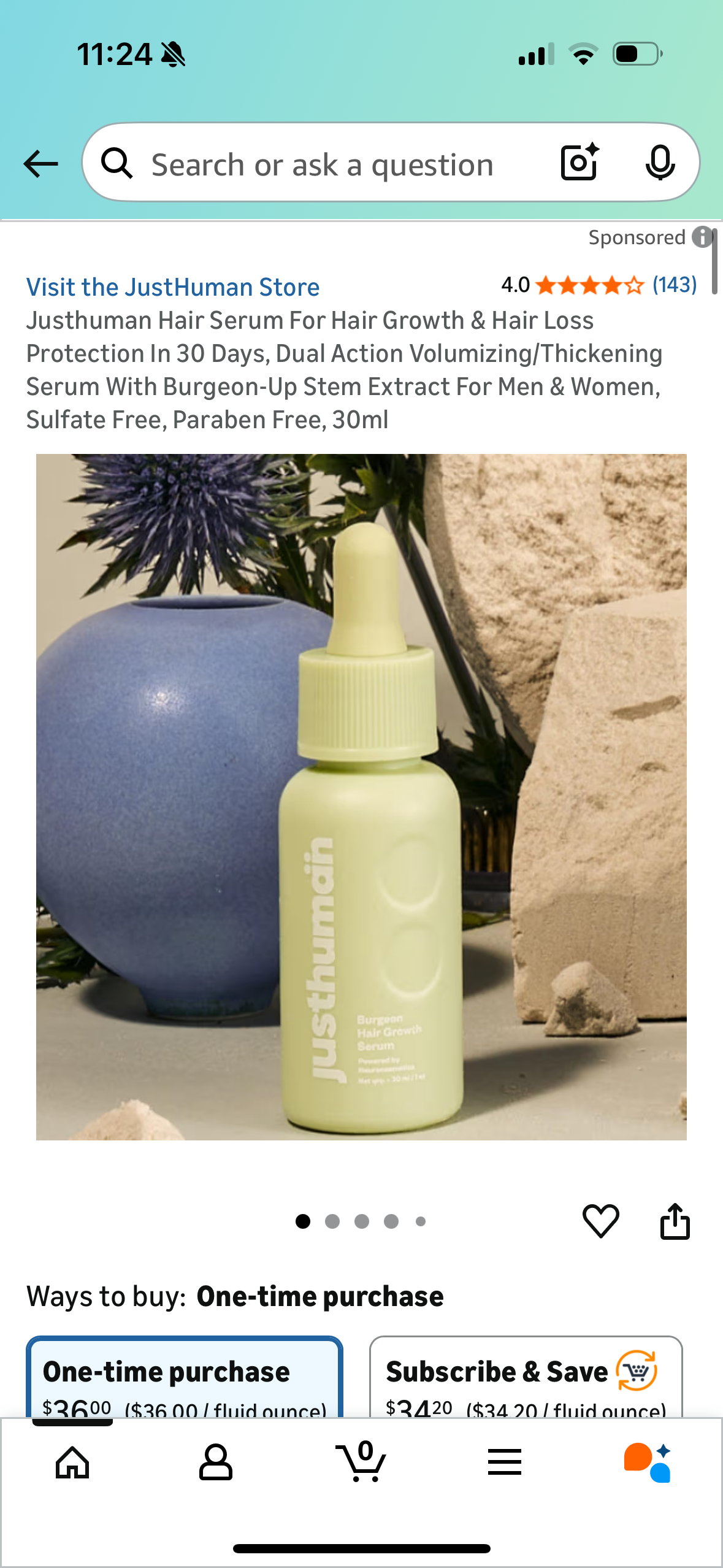 Justhuman Hair Serum For Hair Growth & Hair Loss Protection In 30 Days, Dual Action Volumizing/Thickening Serum With Burgeon-Up Stem Extract For Men & Women, Sulfate Free, Paraben Free, 30ml
