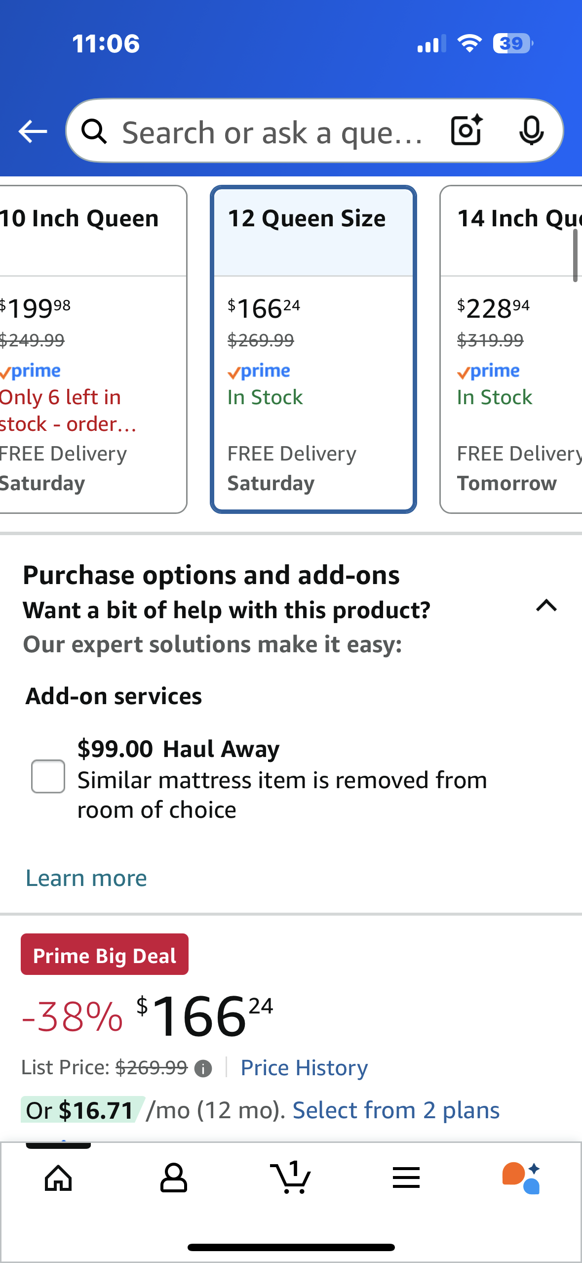 Queen Size Mattress, 12” (B1097)