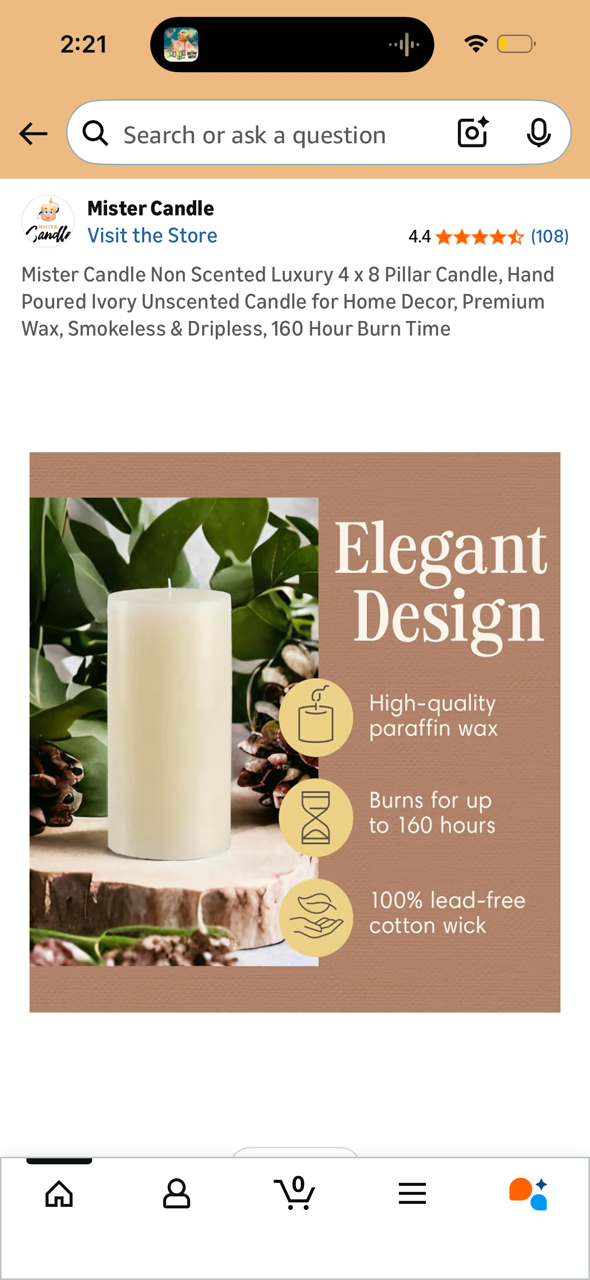 Mister Candle Non Scented Luxury 4 x 8 Pillar Candle, Hand Poured Ivory Unscented Candle for Home Decor, Premium Wax, Smokeless & Dripless, 160 Hour Burn Time