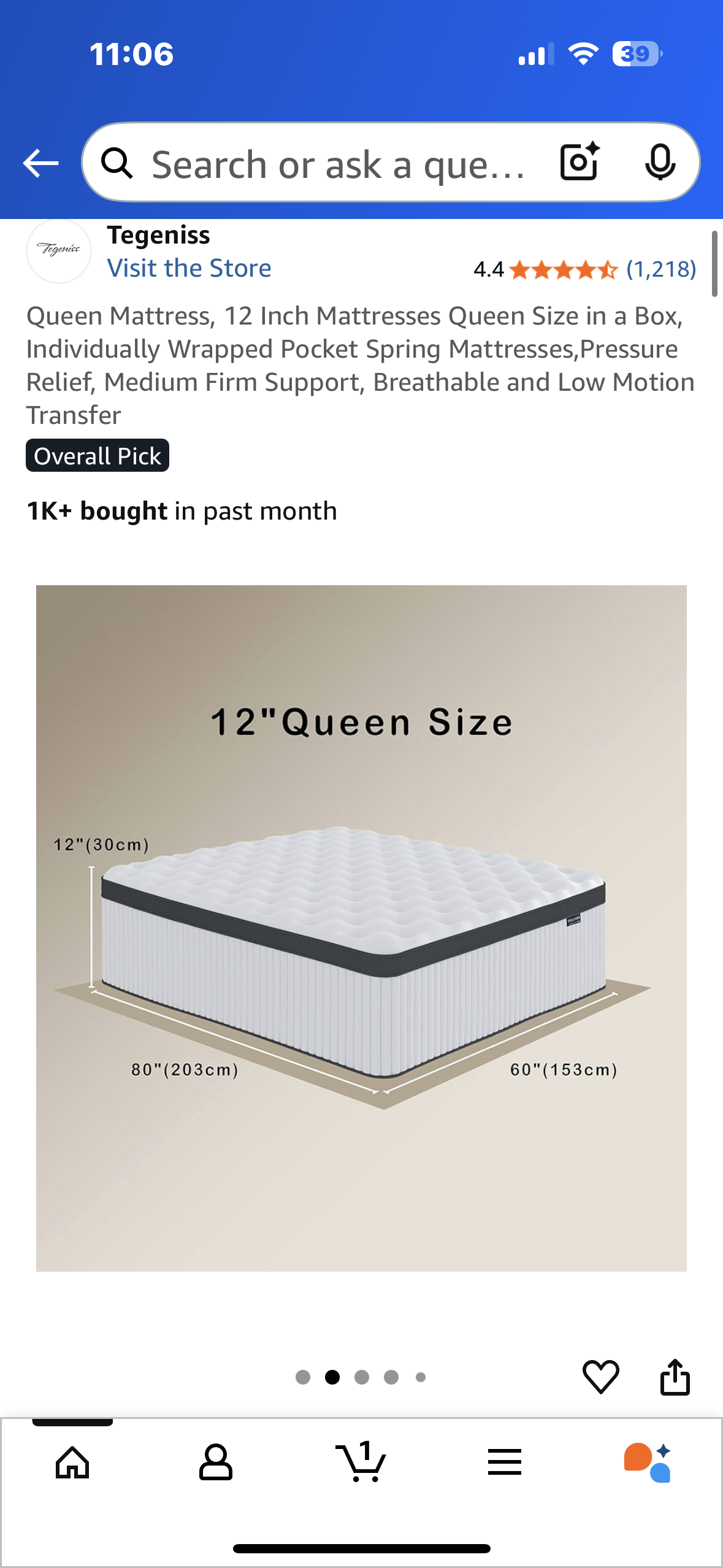 Queen Size Mattress, 12” (B1097)