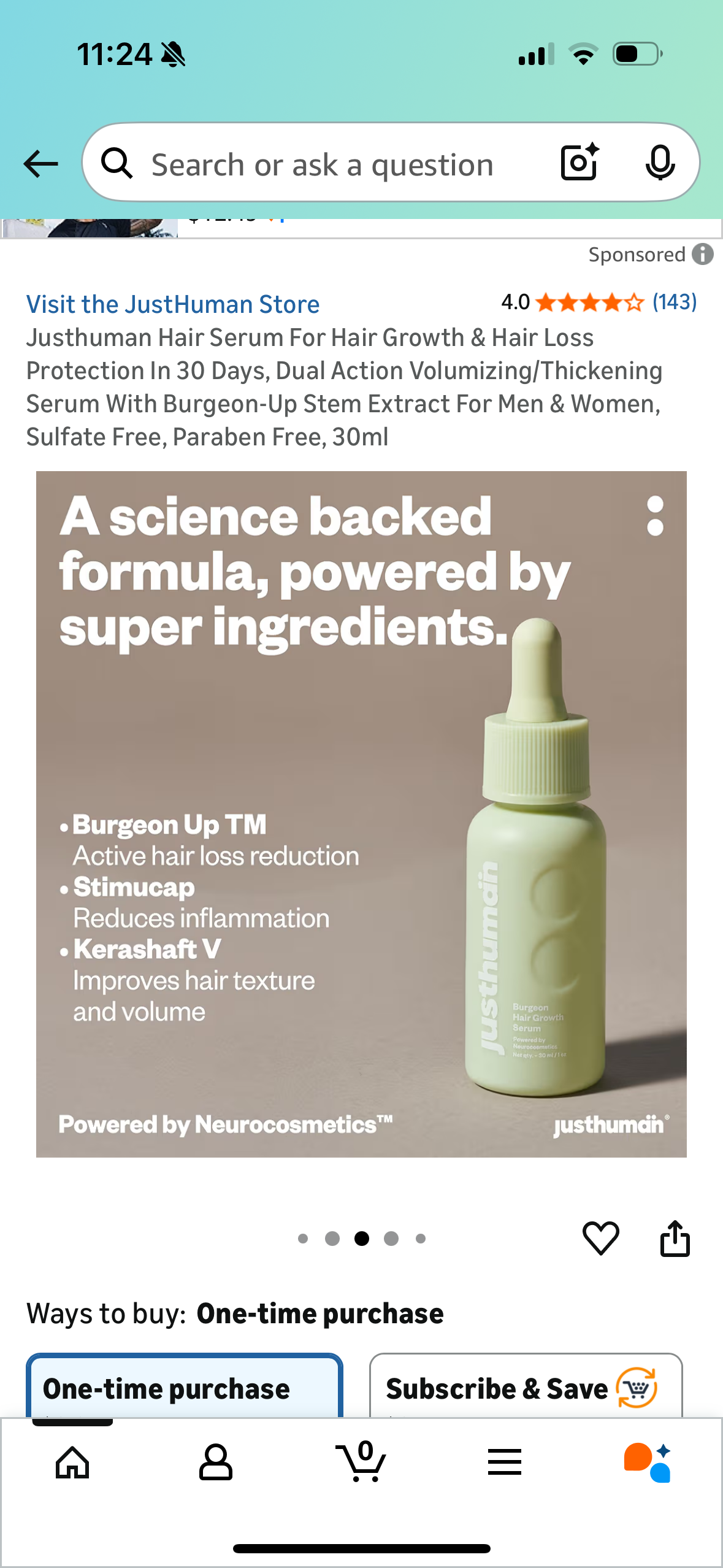 Justhuman Hair Serum For Hair Growth & Hair Loss Protection In 30 Days, Dual Action Volumizing/Thickening Serum With Burgeon-Up Stem Extract For Men & Women, Sulfate Free, Paraben Free, 30ml