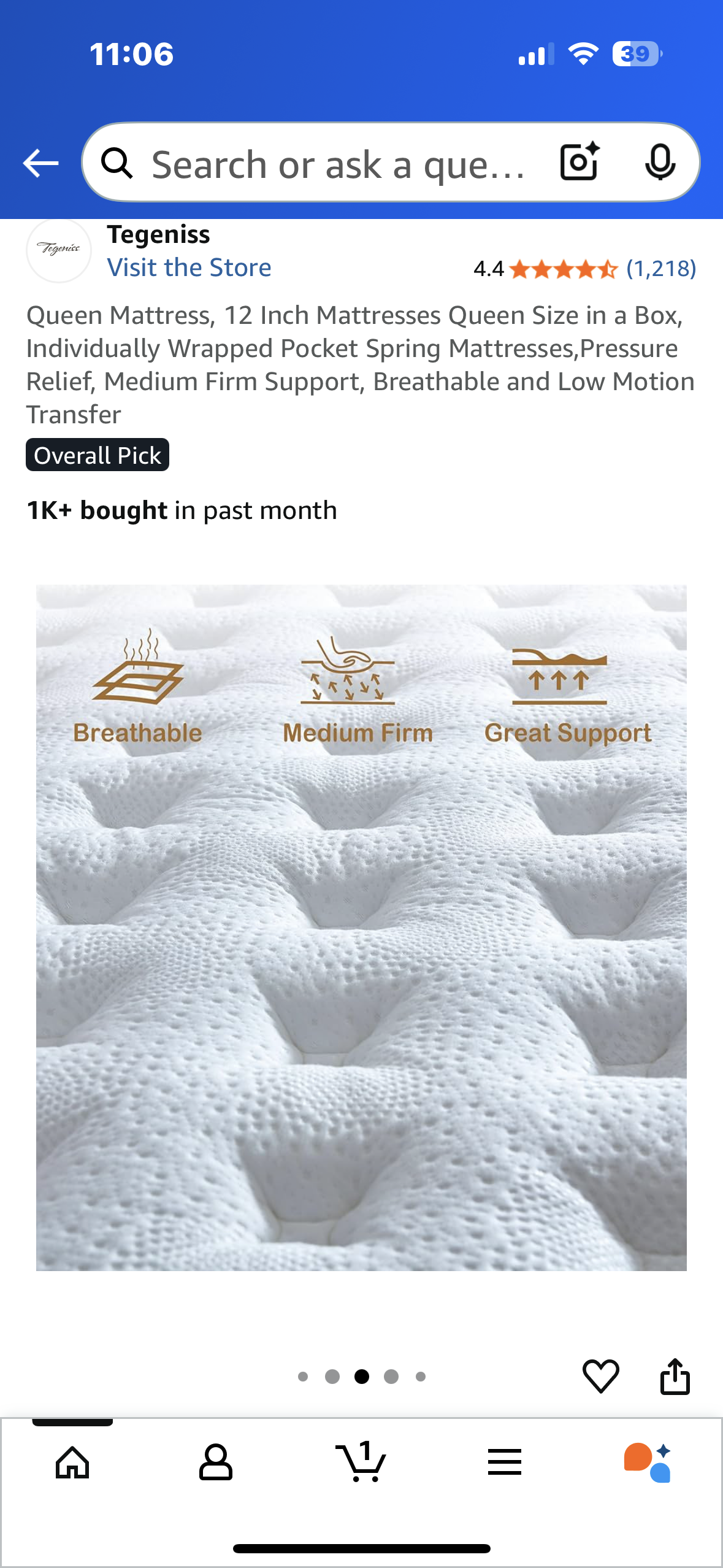 Queen Size Mattress, 12” (B1097)