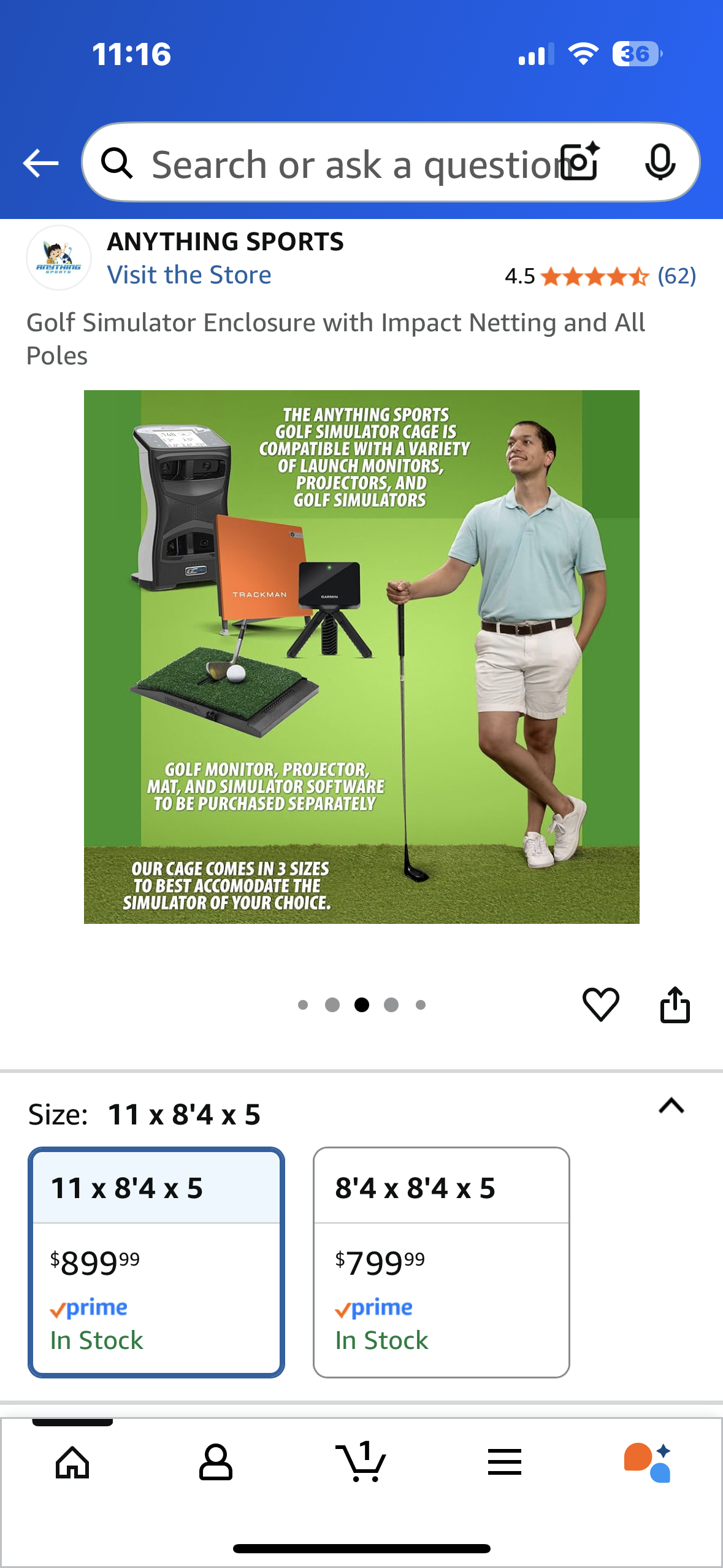 ANYTHING SPORTS Golf Simulator Enclosure with Impact Netting and All Poles (W517)