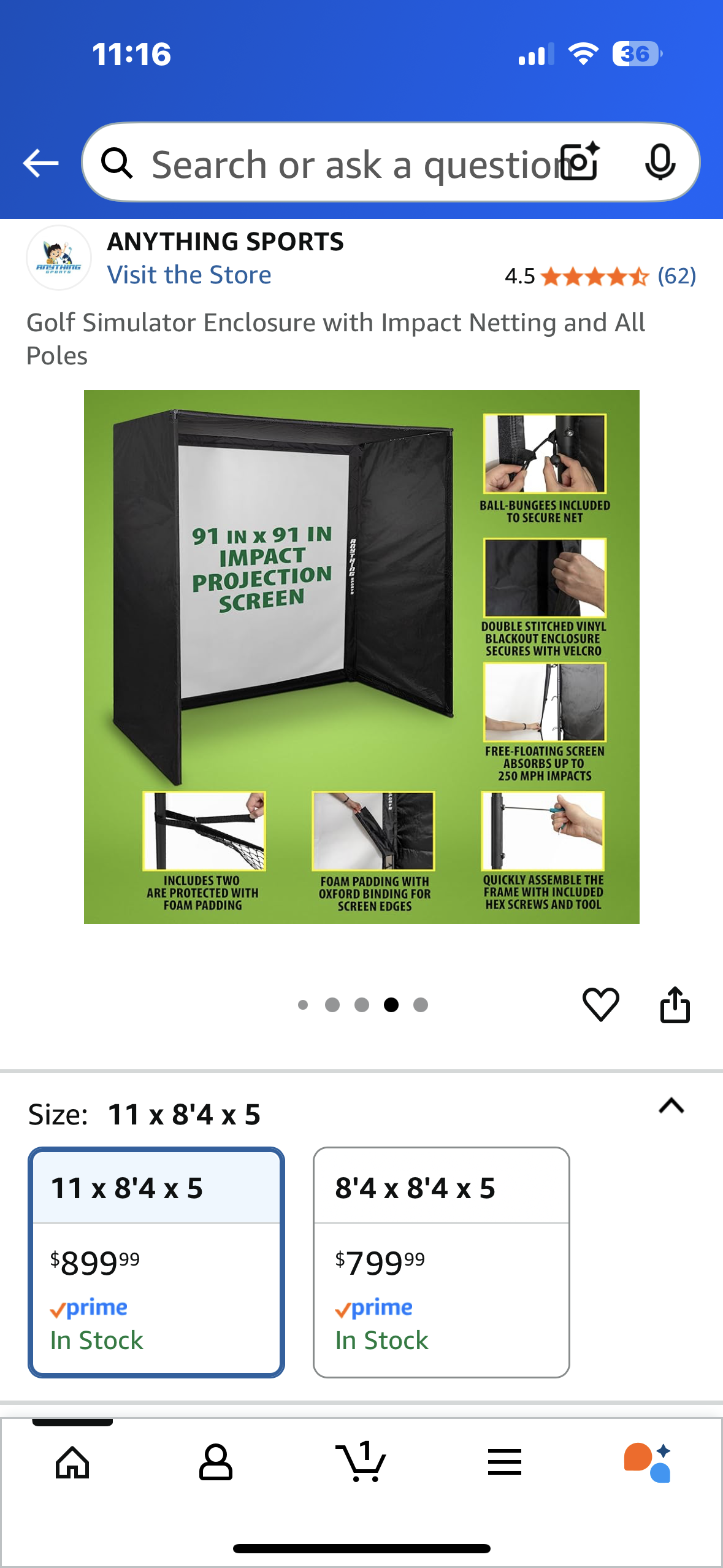 ANYTHING SPORTS Golf Simulator Enclosure with Impact Netting and All Poles (W517)