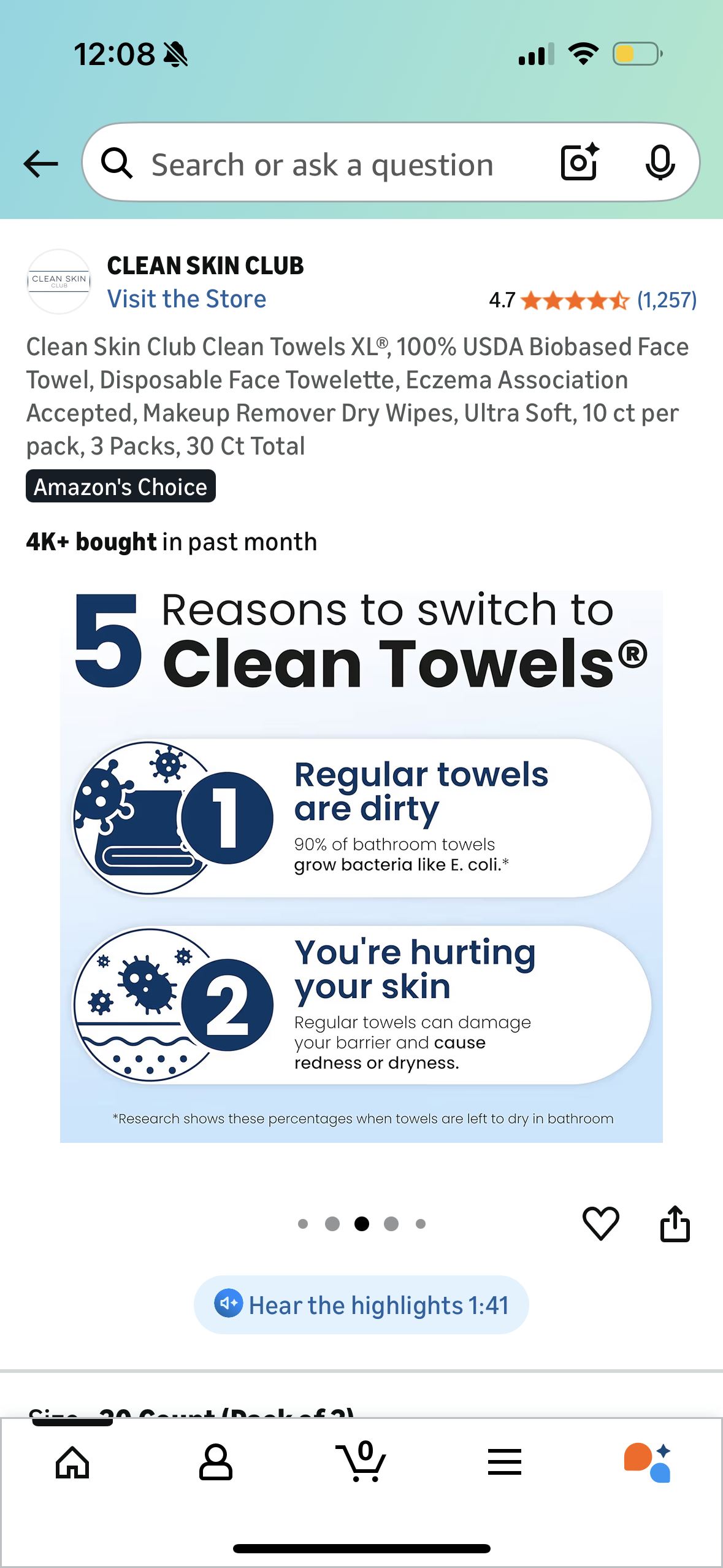 Clean Skin Club Clean Towels XL®, 100% USDA Biobased Face Towel, Disposable Face Towelette, Eczema Association Accepted, Makeup Remover Dry Wipes, Ultra Soft, 10 ct per pack, 3 Packs, 30 Ct Total
