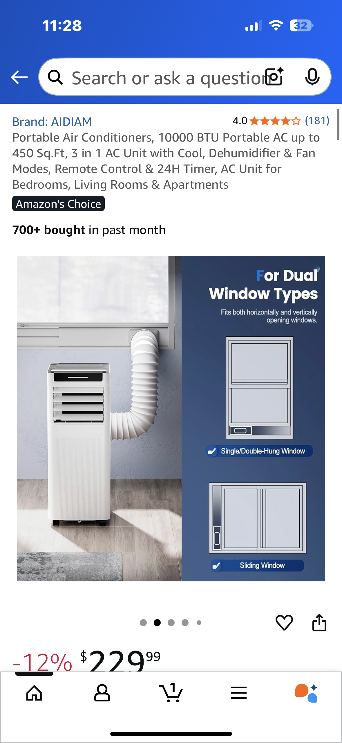 Portable Air Conditioner, 10000 BTU up to 450 Sq.Ft, 3 in 1 AC Unit with Cool, Dehumidifier & Fan Modes, Remote Control & 24H Timer, AC Unit for Bedrooms, Living Rooms & Apartments (R685)