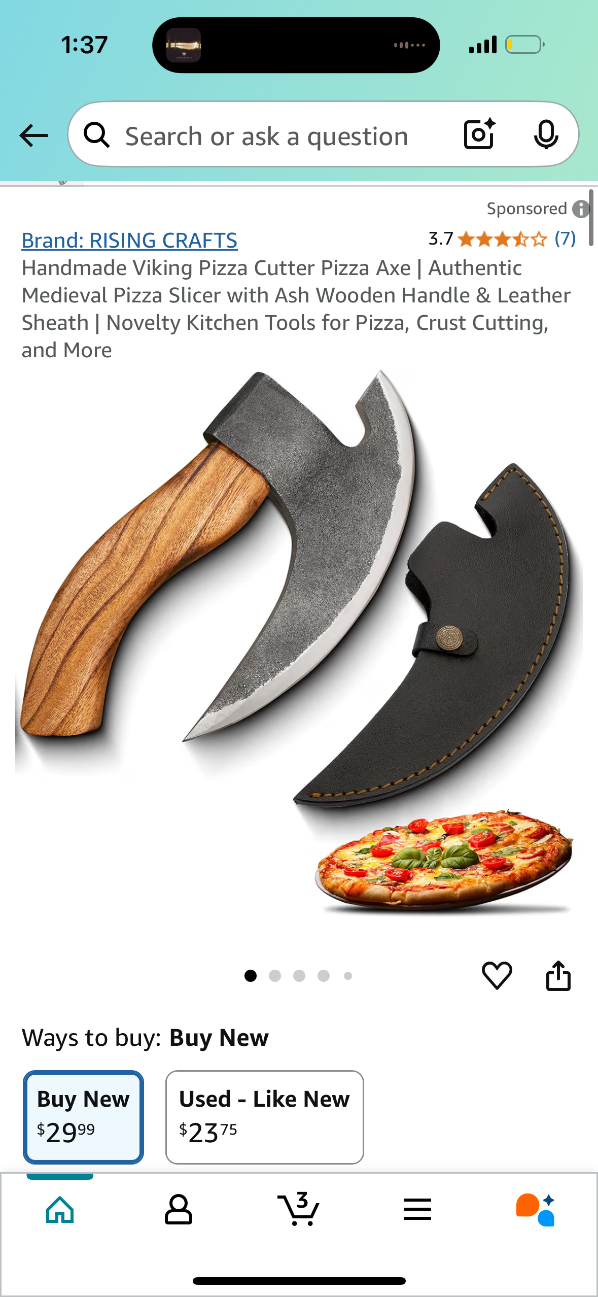 Handmade Viking Pizza Cutter Pizza Axe | Authentic Medieval Pizza Slicer with Ash Wooden Handle & Leather Sheath | Novelty Kitchen Tools for Pizza, Crust Cutting, and More