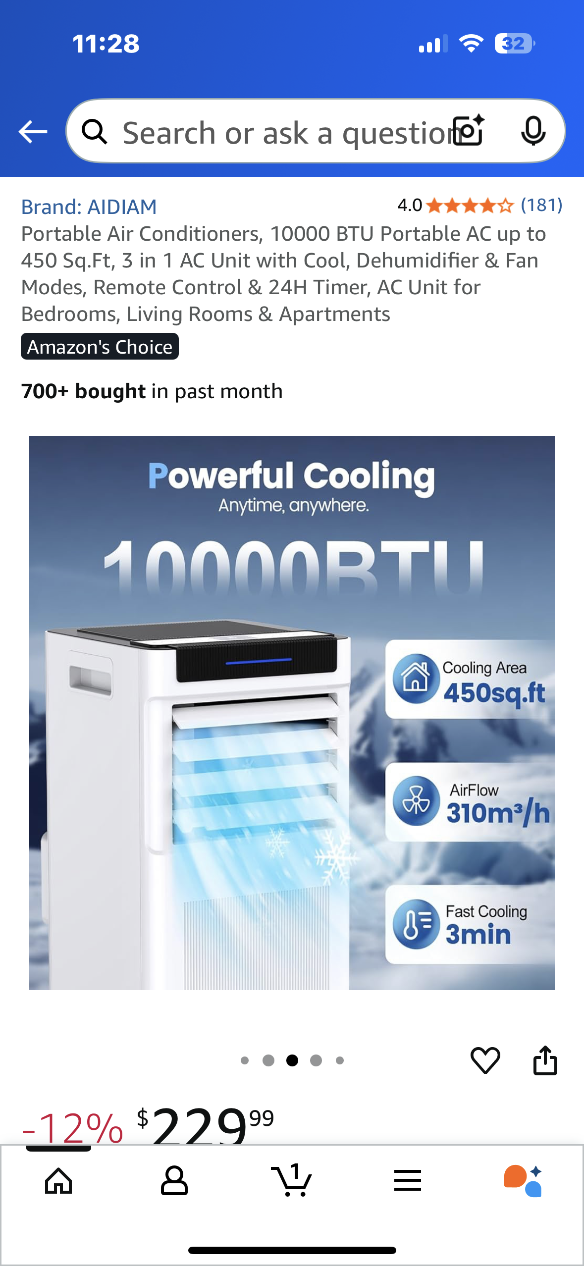 Portable Air Conditioner, 10000 BTU up to 450 Sq.Ft, 3 in 1 AC Unit with Cool, Dehumidifier & Fan Modes, Remote Control & 24H Timer, AC Unit for Bedrooms, Living Rooms & Apartments (R685)