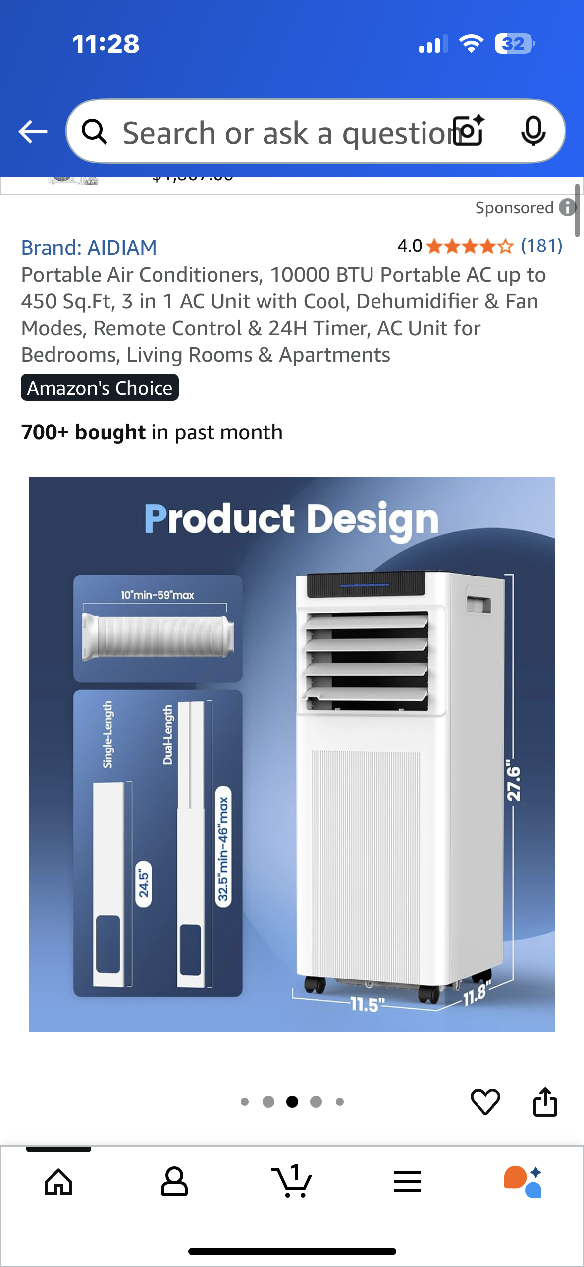 Portable Air Conditioner, 10000 BTU up to 450 Sq.Ft, 3 in 1 AC Unit with Cool, Dehumidifier & Fan Modes, Remote Control & 24H Timer, AC Unit for Bedrooms, Living Rooms & Apartments (R685)