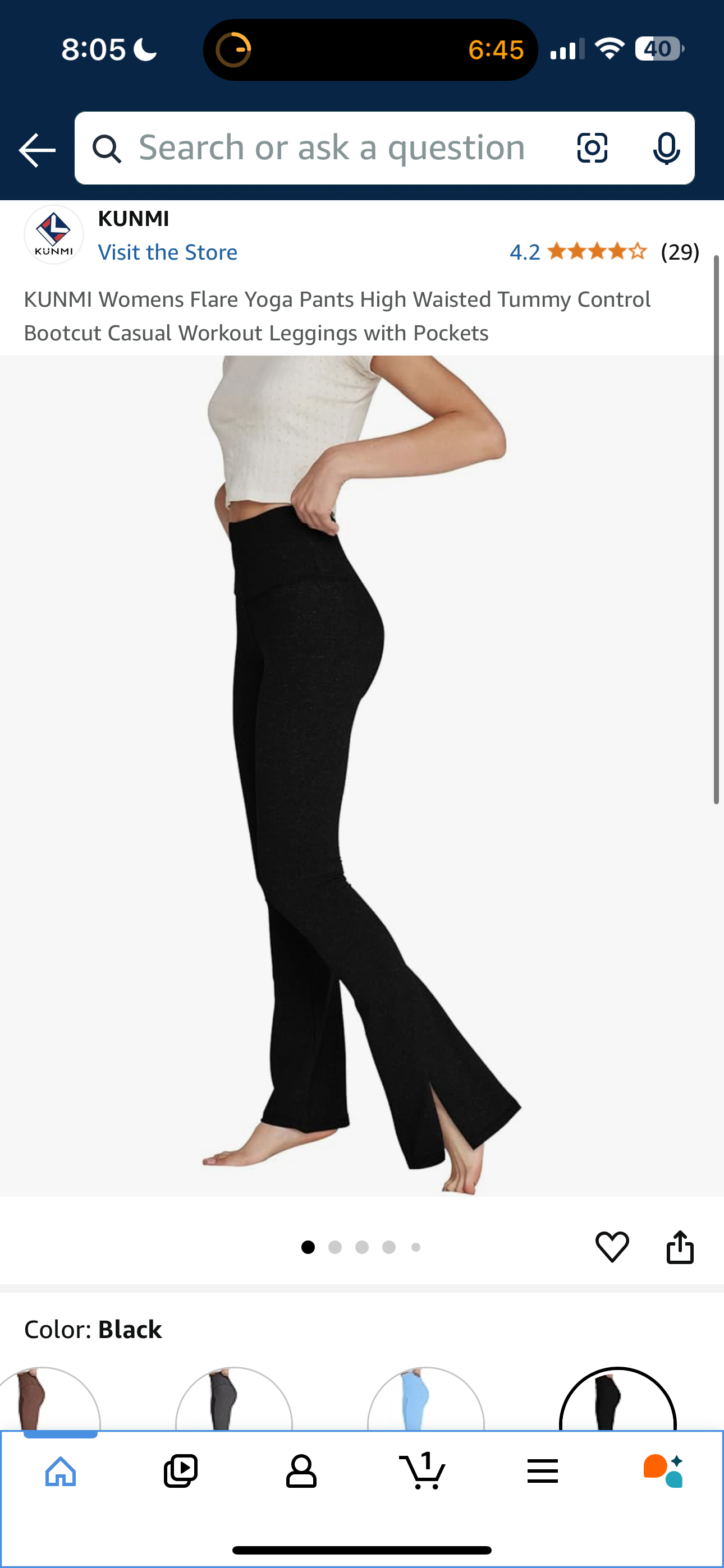 KUNMI Womens Flare Yoga Pants High Waisted Tummy Control Bootcut Casual Workout Leggings with Pockets Black *SIZE XL*