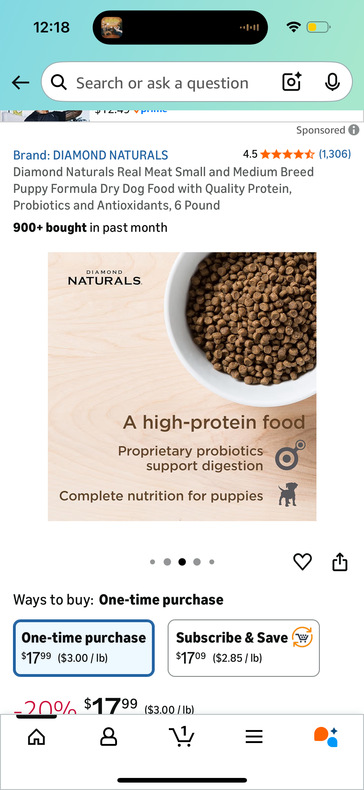 Diamond Naturals Real Meat Small and Medium Breed Puppy Formula Dry Dog Food with Quality Protein, Probiotics and Antioxidants, 6 Pound