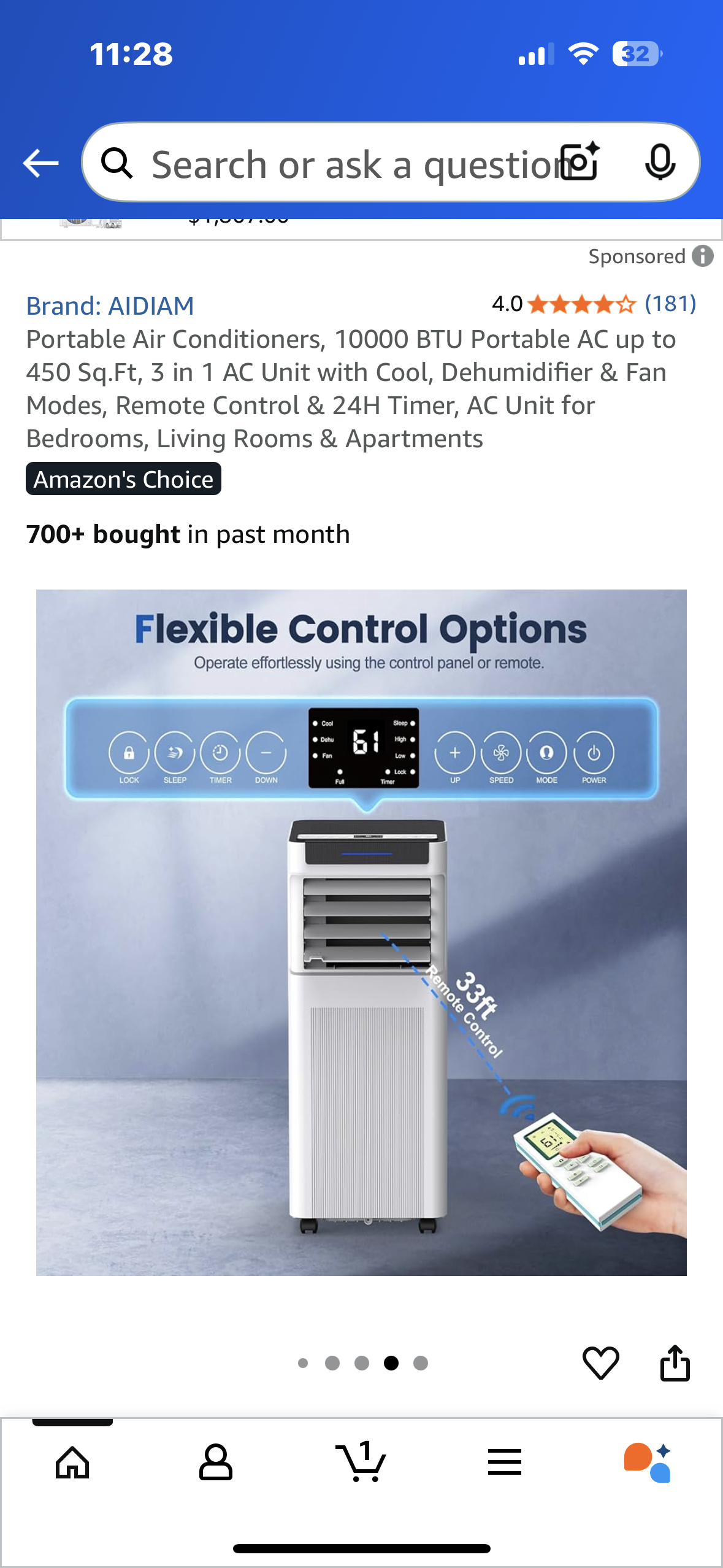 Portable Air Conditioner, 10000 BTU up to 450 Sq.Ft, 3 in 1 AC Unit with Cool, Dehumidifier & Fan Modes, Remote Control & 24H Timer, AC Unit for Bedrooms, Living Rooms & Apartments (R685)