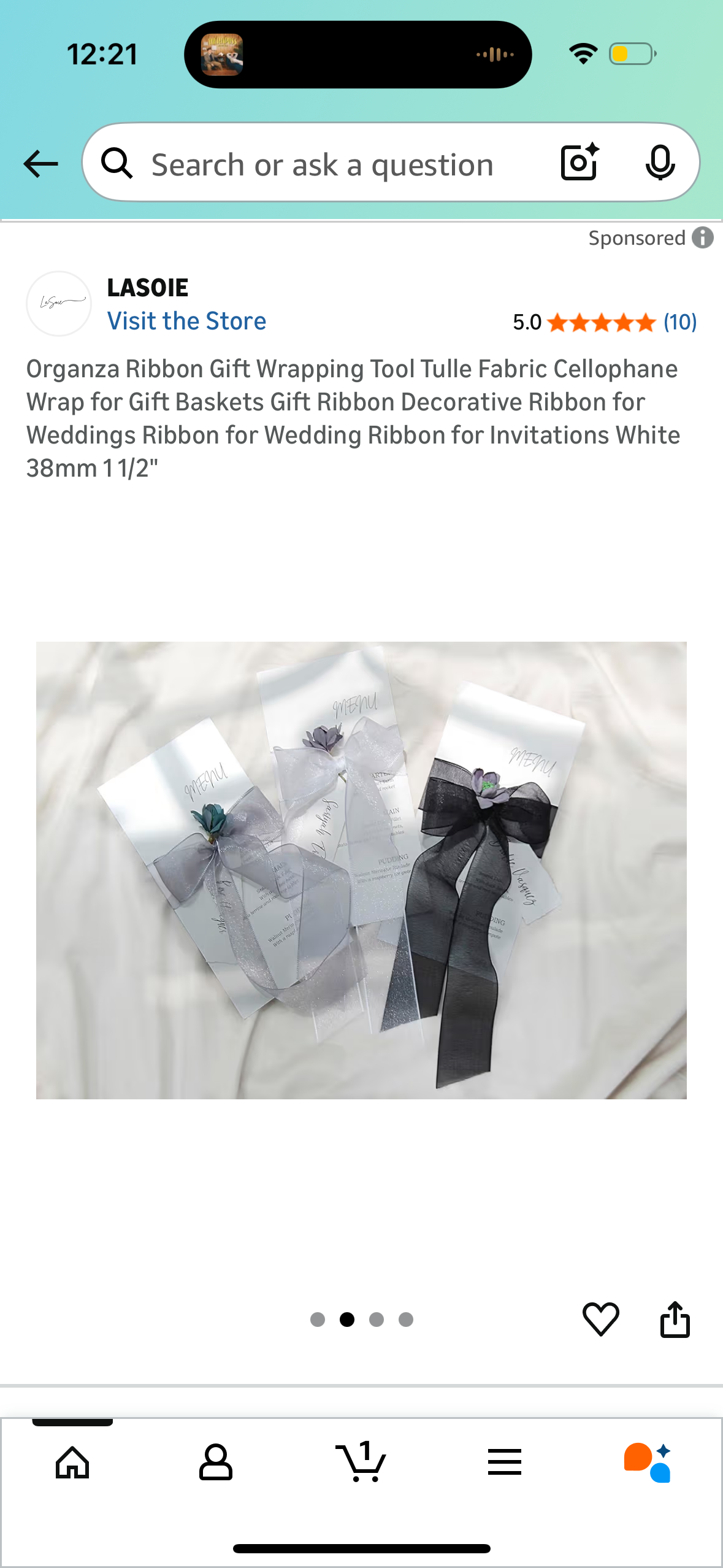 Organza Ribbon Gift Wrapping Tool Tulle Fabric Cellophane Wrap for Gift Baskets Gift Ribbon Decorative Ribbon for Weddings Ribbon for Wedding Ribbon for Invitations White 38mm 1 1/2"