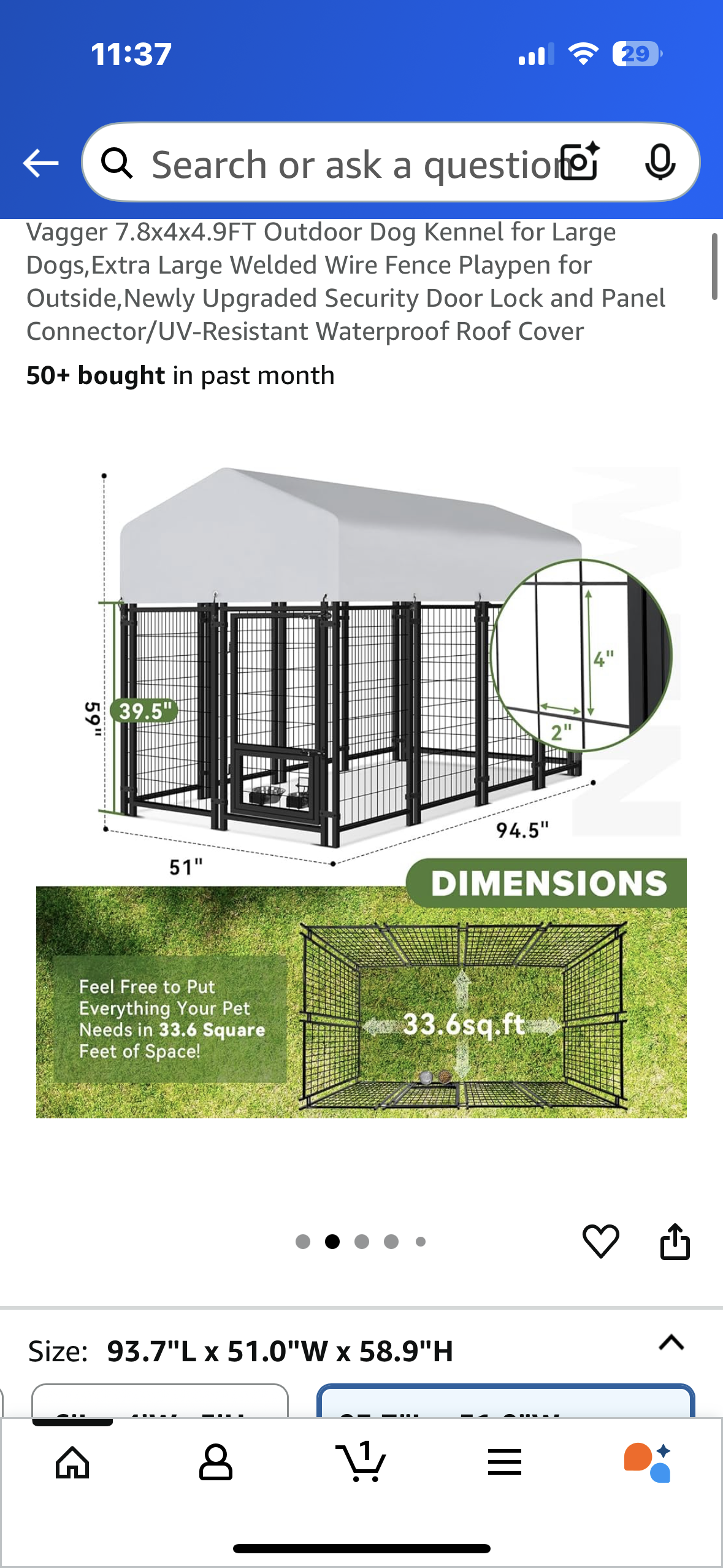 Vagger 7.8x4x4.9FT Outdoor Dog Kennel for Large Dogs,Extra Large Welded Wire Fence Playpen for Outside, Security Door Lock and Panel Connector/UV-Resistant Waterproof Roof Cover (R686)