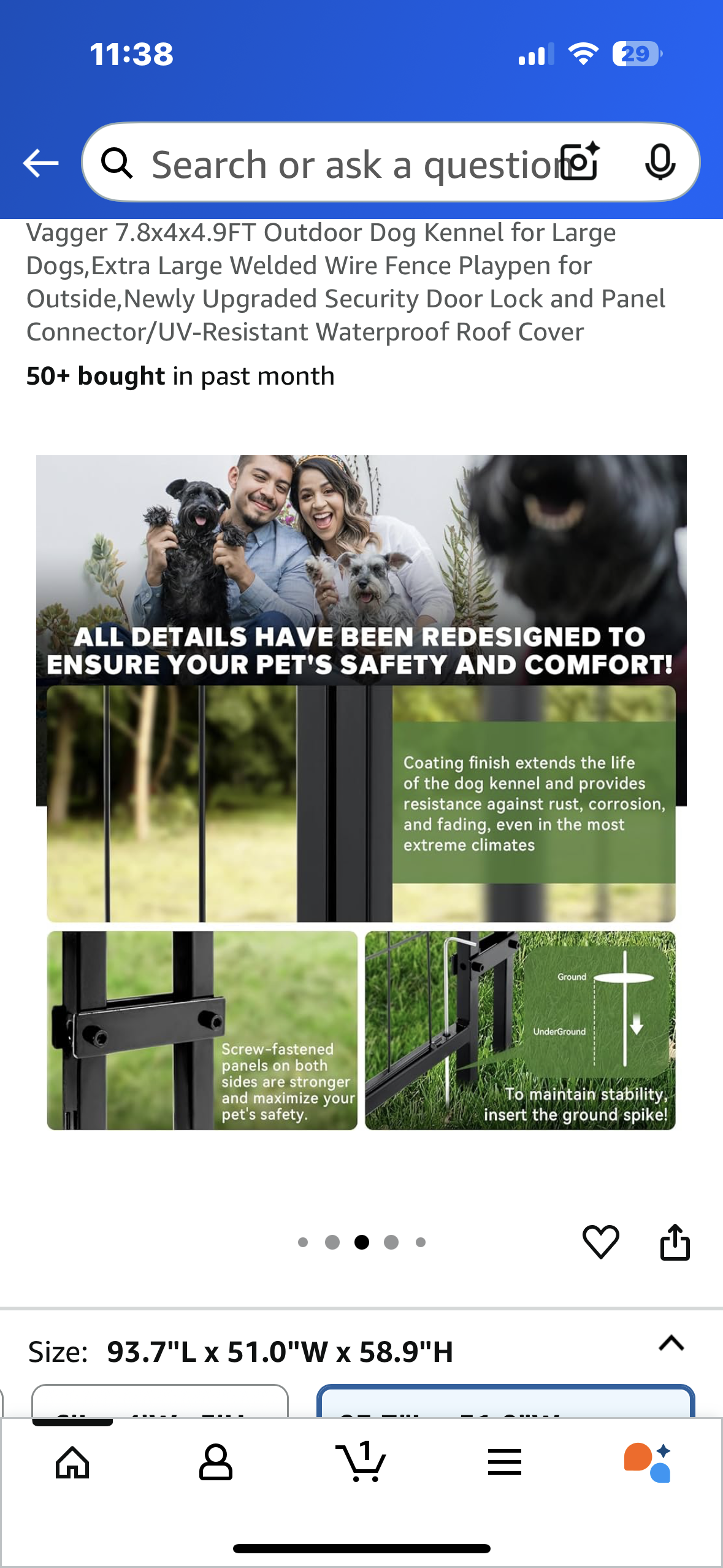 Vagger 7.8x4x4.9FT Outdoor Dog Kennel for Large Dogs,Extra Large Welded Wire Fence Playpen for Outside, Security Door Lock and Panel Connector/UV-Resistant Waterproof Roof Cover (R686)