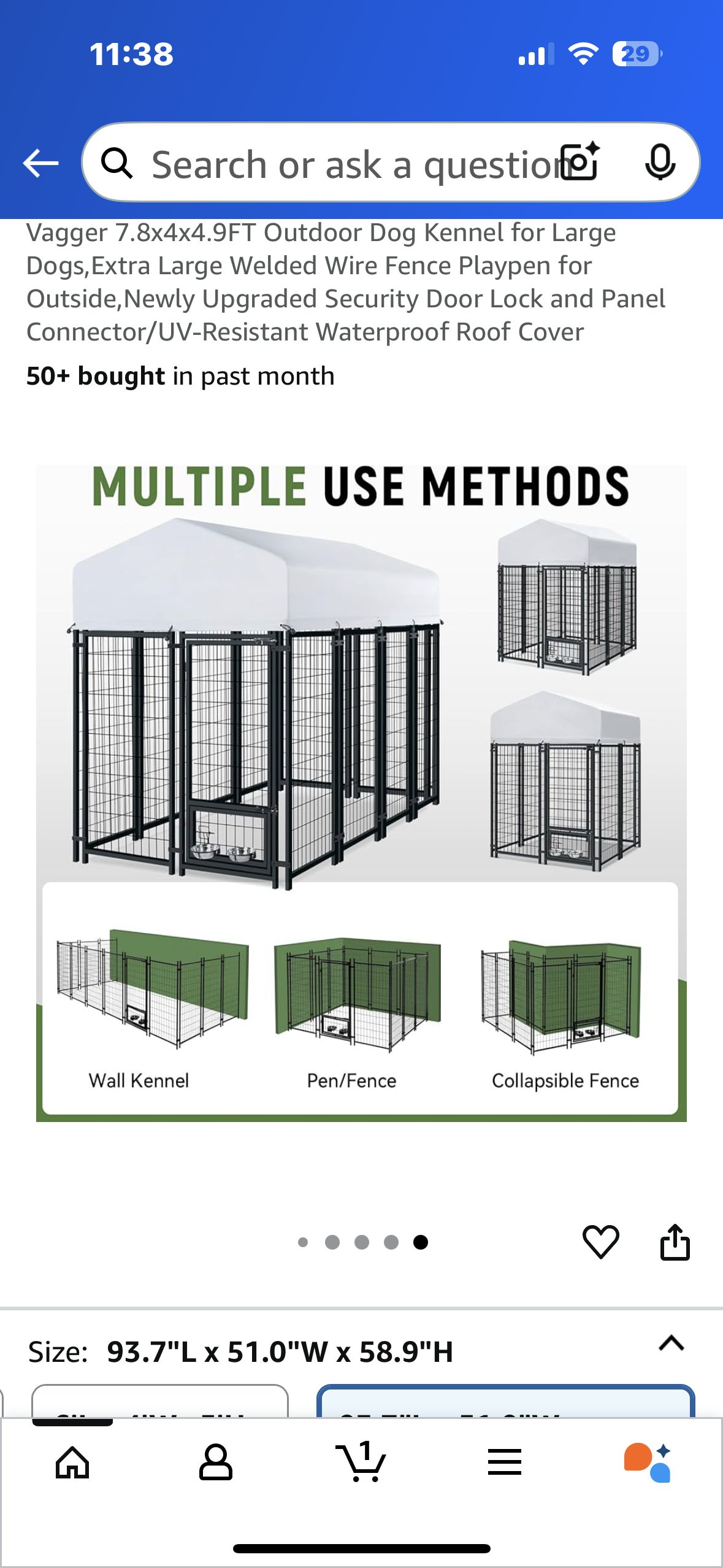 Vagger 7.8x4x4.9FT Outdoor Dog Kennel for Large Dogs,Extra Large Welded Wire Fence Playpen for Outside, Security Door Lock and Panel Connector/UV-Resistant Waterproof Roof Cover (R686)