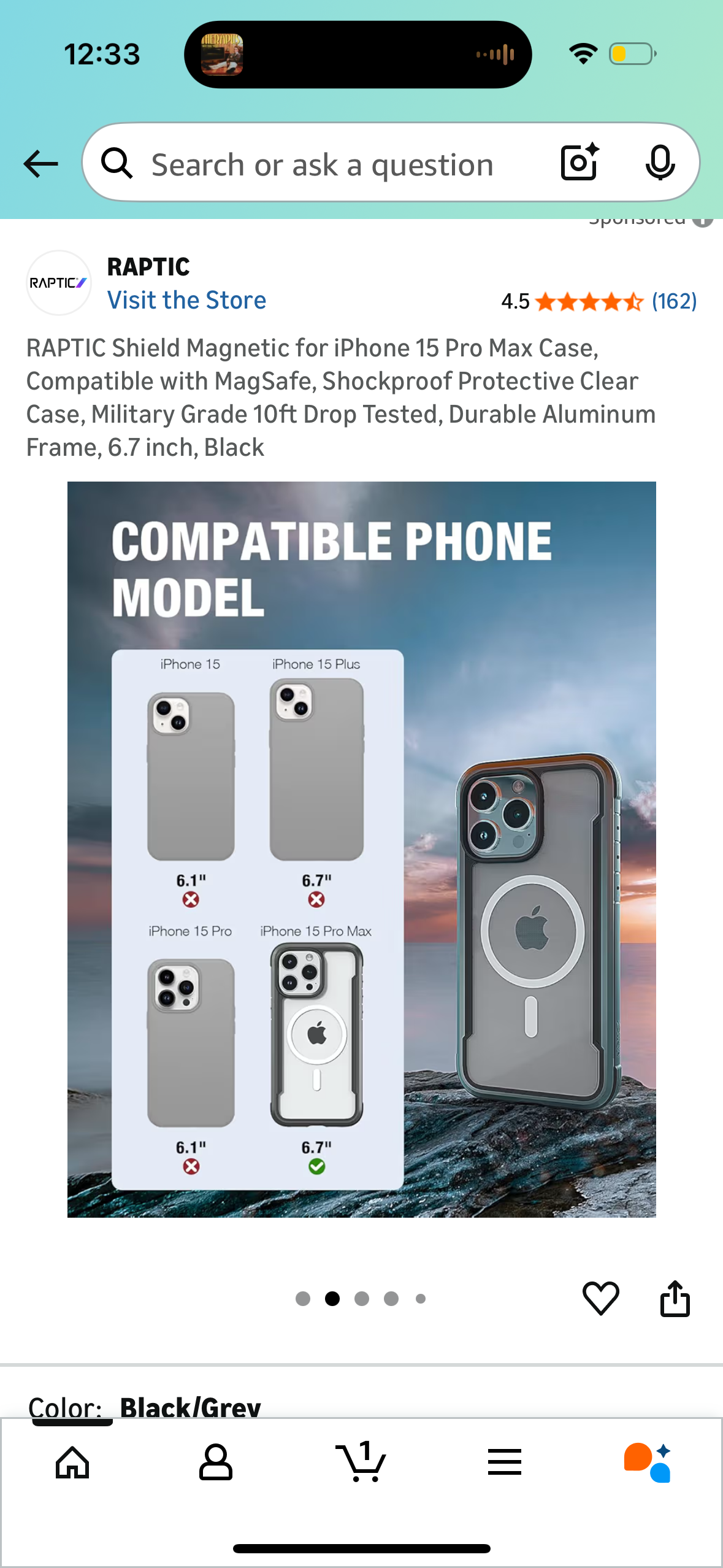 RAPTIC Shield Magnetic for iPhone 15 Pro Max Case, Compatible with MagSafe, Shockproof Protective Clear Case, Military Grade 10ft Drop Tested, Durable Aluminum Frame, 6.7 inch, Black