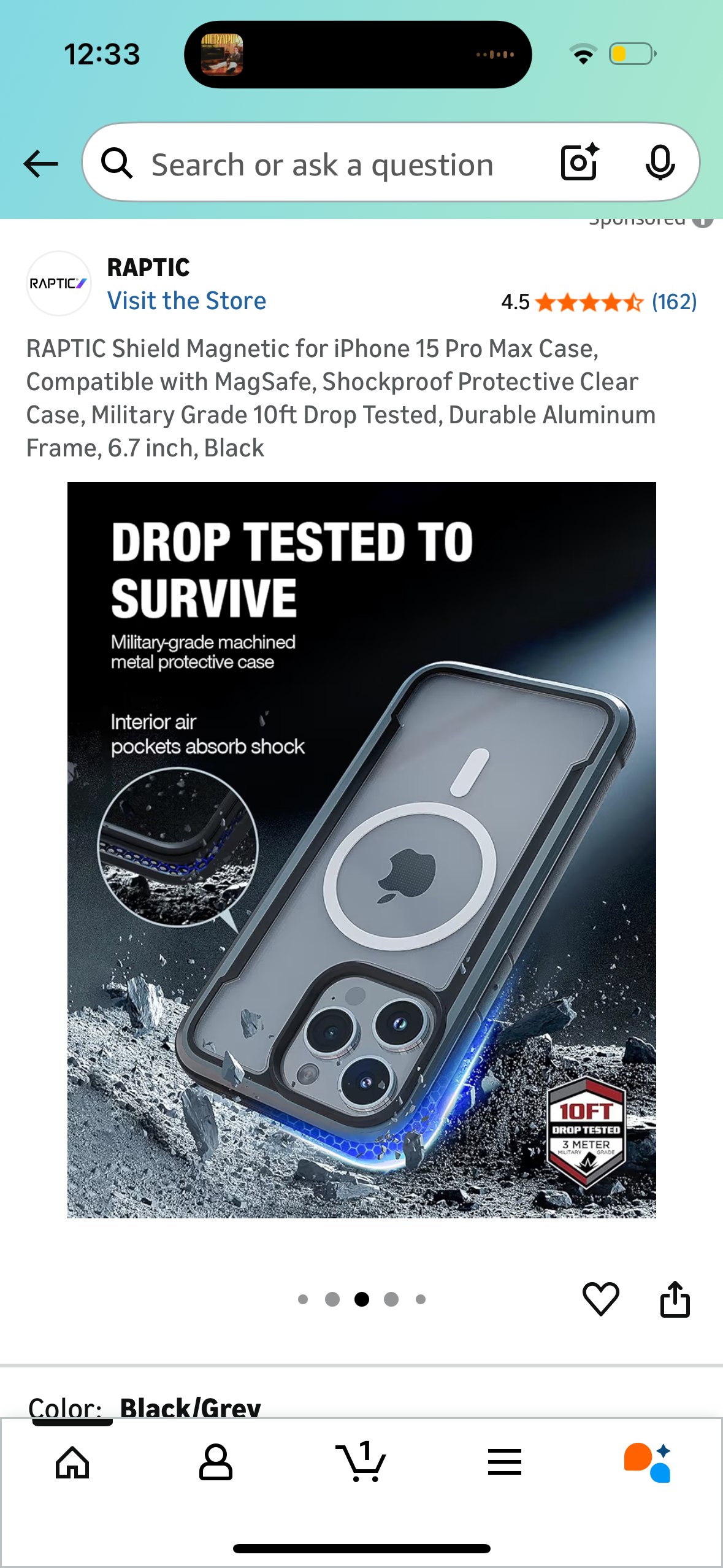 RAPTIC Shield Magnetic for iPhone 15 Pro Max Case, Compatible with MagSafe, Shockproof Protective Clear Case, Military Grade 10ft Drop Tested, Durable Aluminum Frame, 6.7 inch, Black