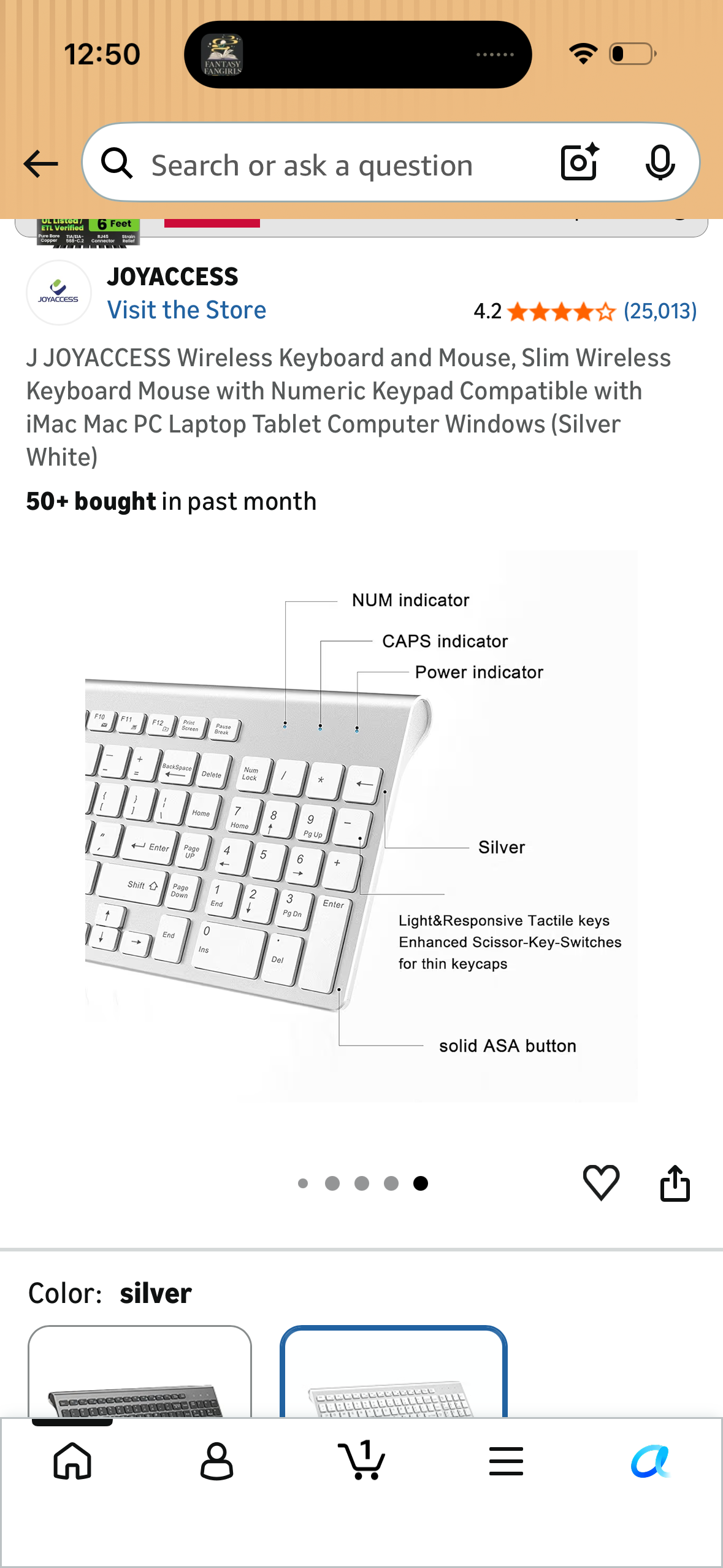 J JOYACCESS Wireless Keyboard and Mouse, Slim Wireless Keyboard Mouse with Numeric Keypad Compatible with iMac Mac PC Laptop Tablet Computer Windows (Silver White)