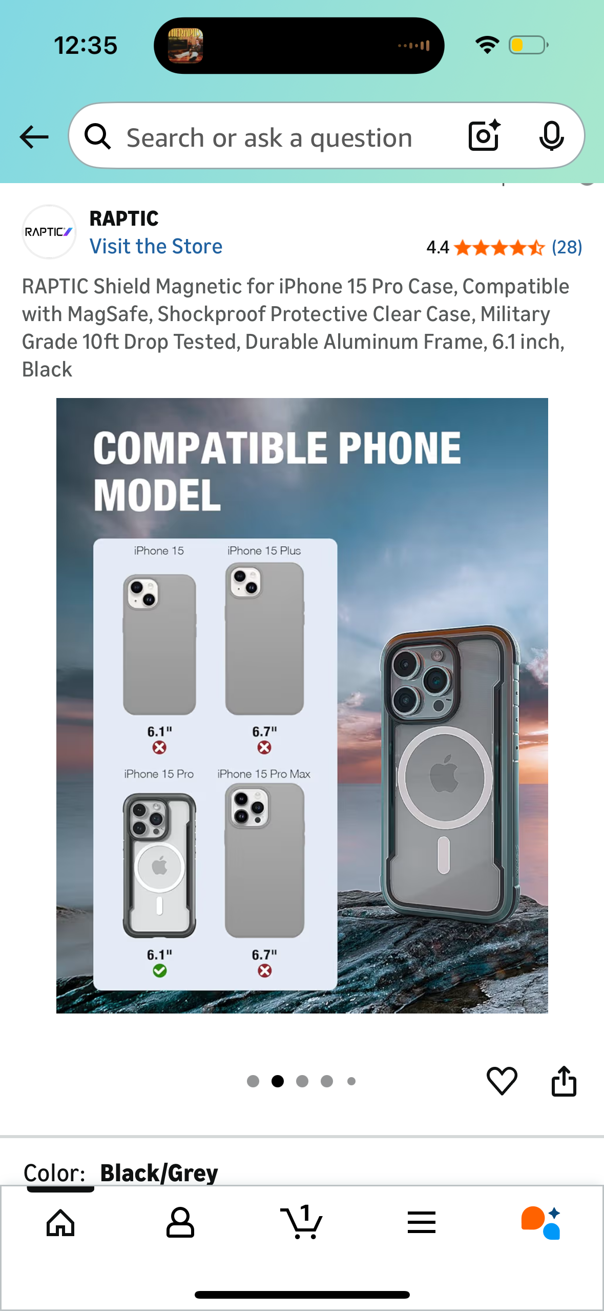 RAPTIC Shield Magnetic for iPhone 15 Pro Case, Compatible with MagSafe, Shockproof Protective Clear Case, Military Grade 10ft Drop Tested, Durable Aluminum Frame, 6.1 inch, Black