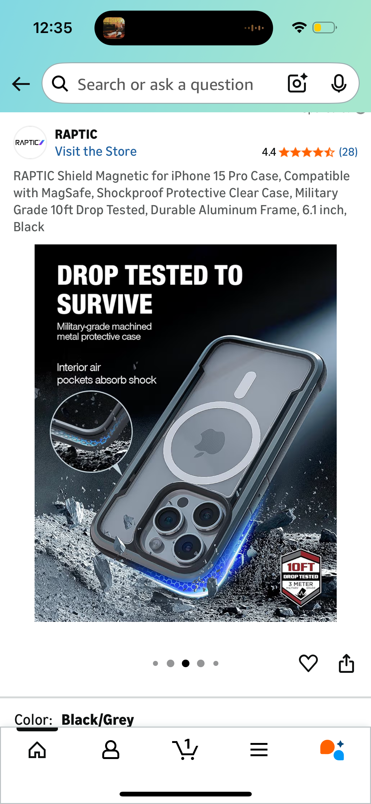 RAPTIC Shield Magnetic for iPhone 15 Pro Case, Compatible with MagSafe, Shockproof Protective Clear Case, Military Grade 10ft Drop Tested, Durable Aluminum Frame, 6.1 inch, Black