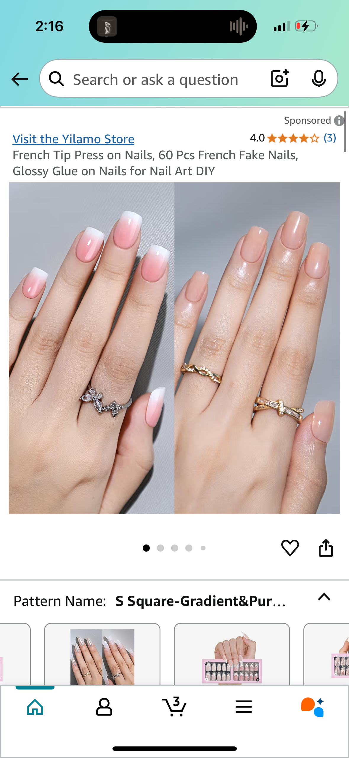 Press on Nails, 60 Pcs French Fake Nails, Glossy Glue on Nails for Nail Art DIY