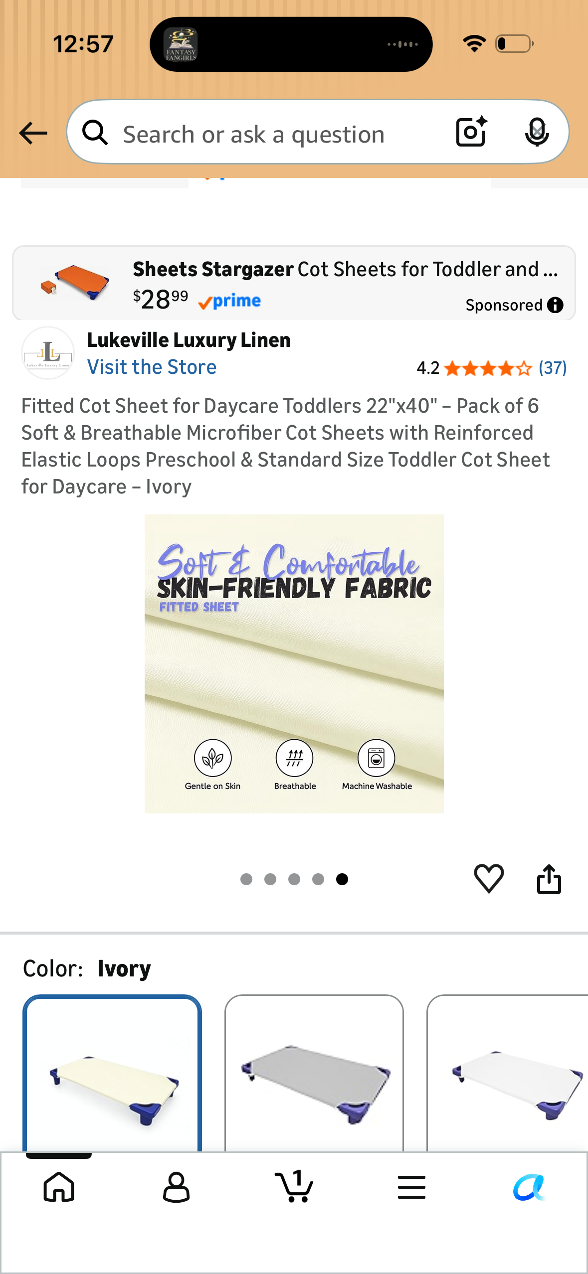Fitted Cot Sheet for Daycare Toddlers 22"x40" – Pack of 6 Soft & Breathable Microfiber Cot Sheets with Reinforced Elastic Loops Preschool & Standard Size Toddler Cot Sheet for Daycare – Ivory