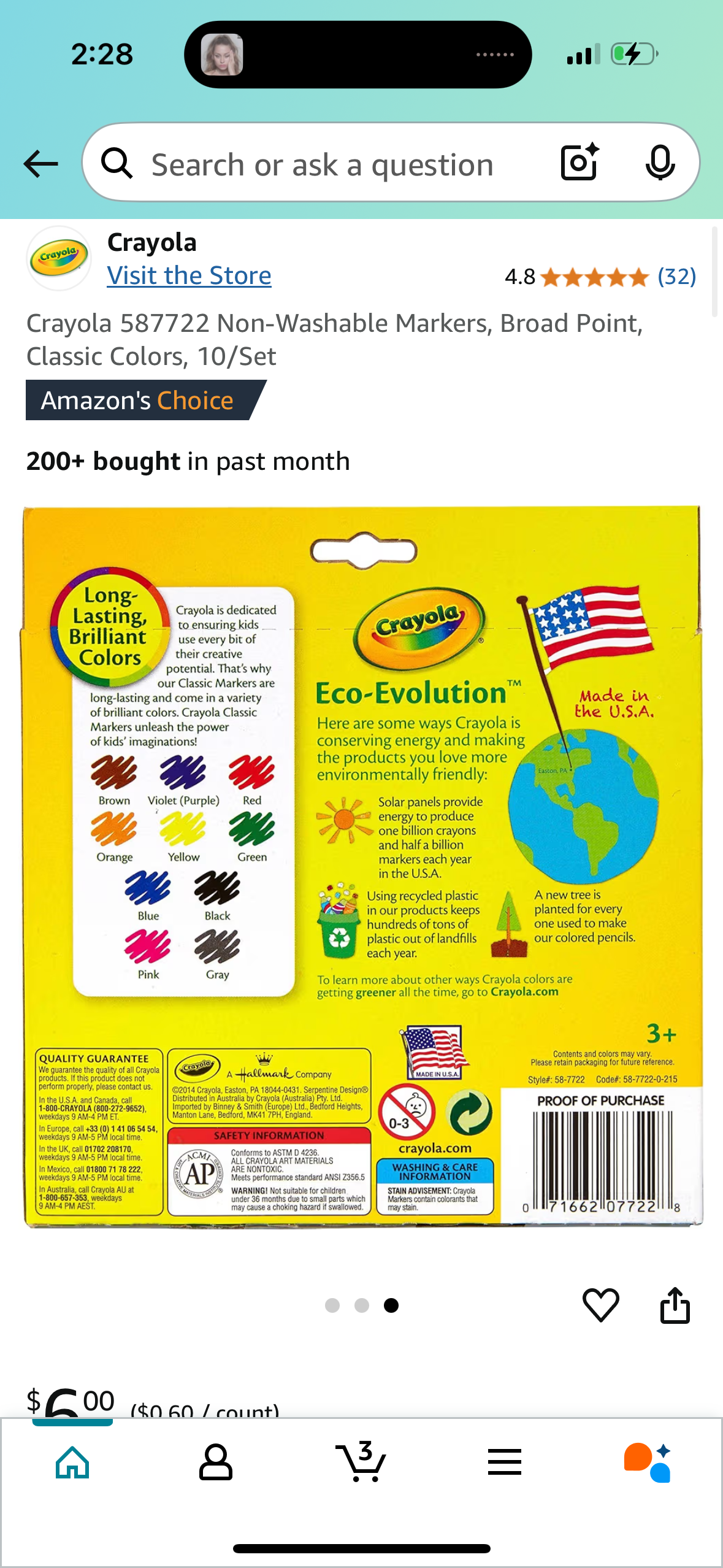 Crayola 587722 Non-Washable Markers, Broad Point, Classic Colors, 10/Set