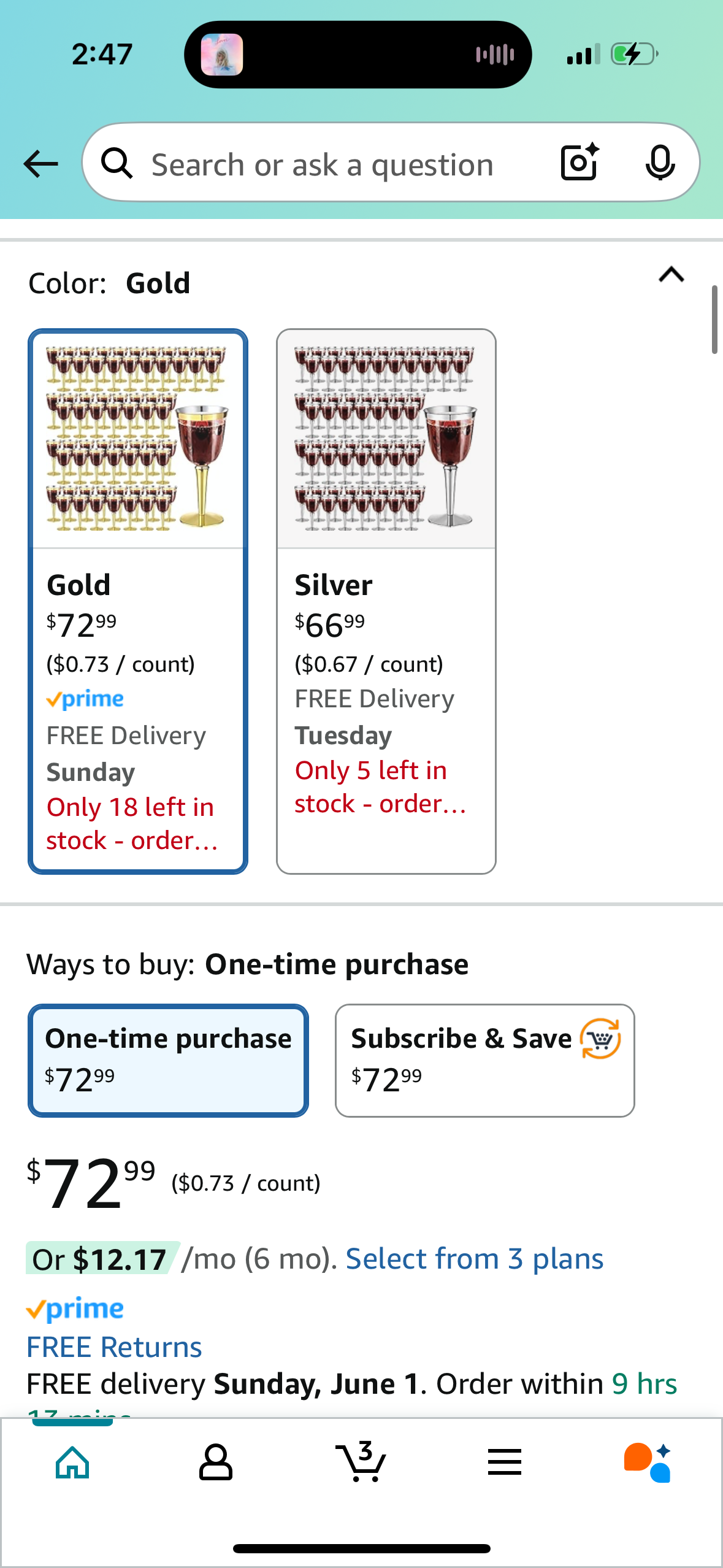 100 Pack Rimmed Disposable Plastic Wine Glasses Bulk 8 Oz Elegant Fancy Wine Cups Stemmed Wine Glasses Clear Cocktail Cups with Long Stem for Party Wedding Anniversary Birthday (Gold)