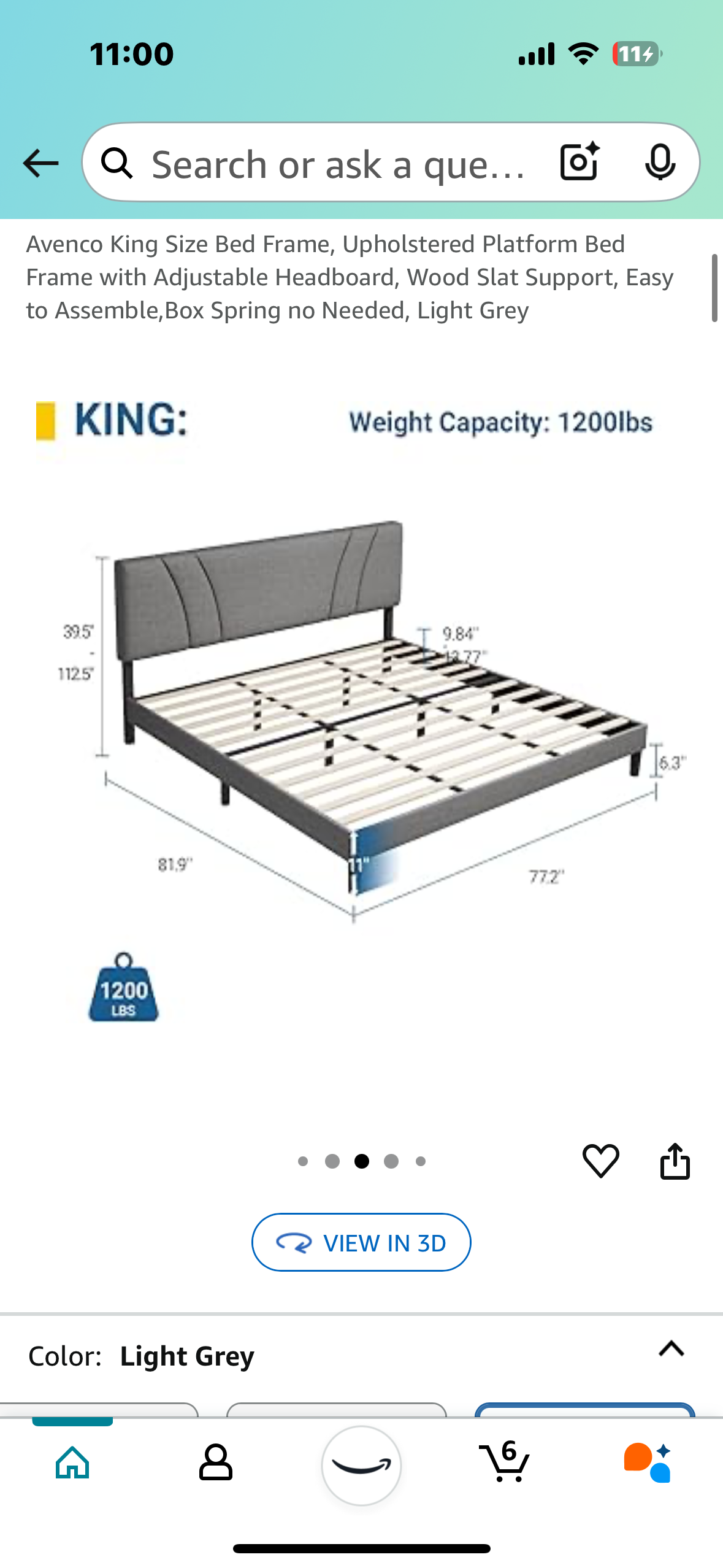 New - King Size Upholstered Bed Frame, Gray (B888)