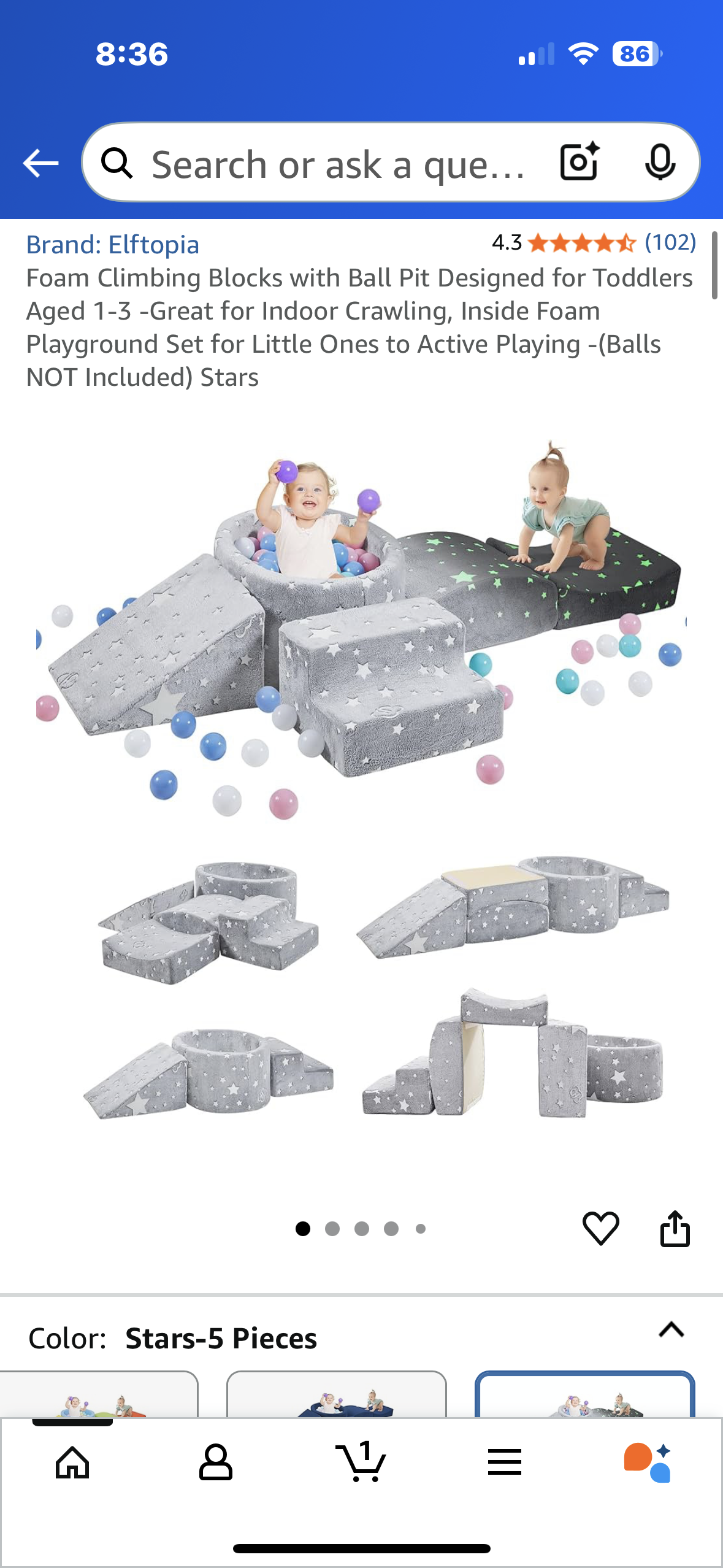 Foam Climbing Blocks with Ball Pit Designed for Toddlers Aged 1-3 -Great for Indoor Crawling, Inside Foam Playground Set for Little Ones to Active Playing -(Balls NOT Included) Stars (L1023)