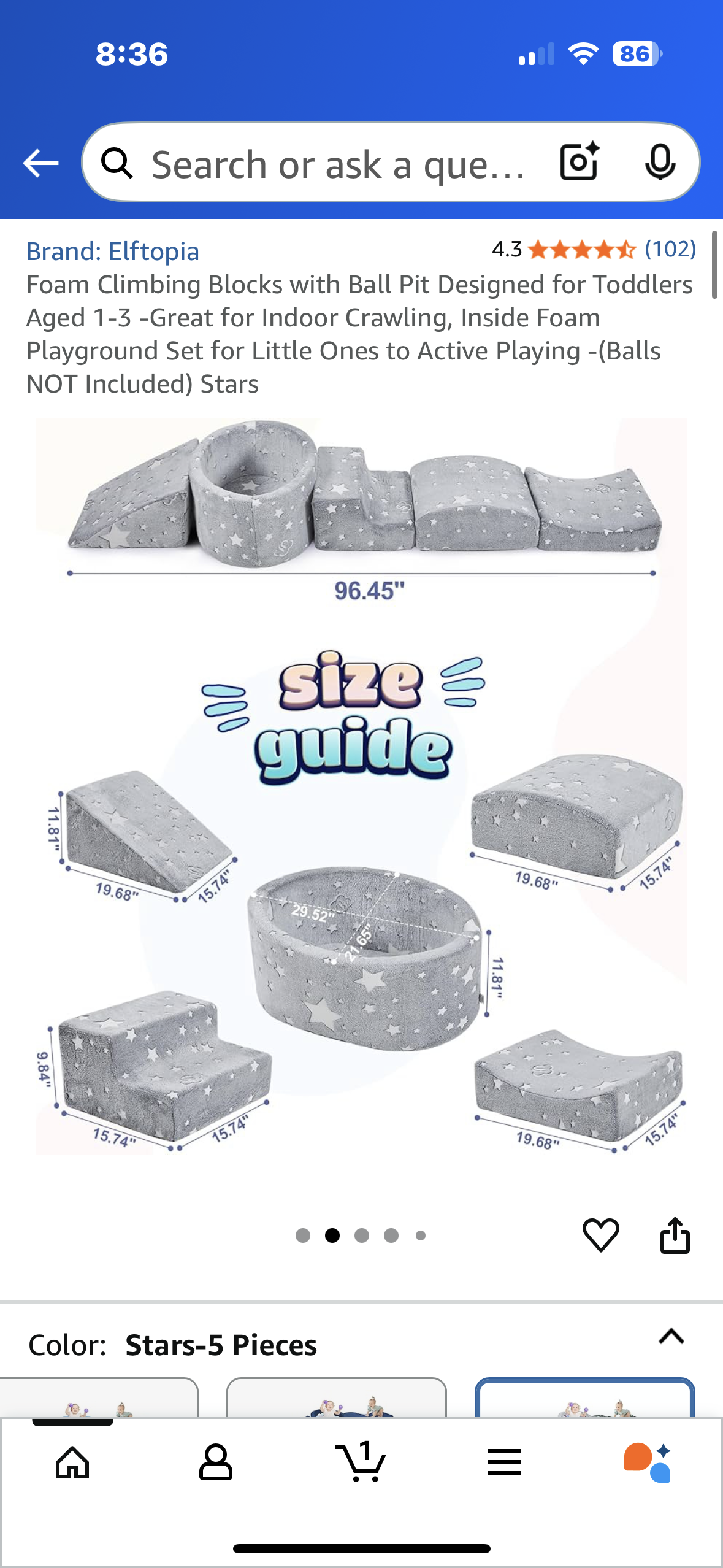 Foam Climbing Blocks with Ball Pit Designed for Toddlers Aged 1-3 -Great for Indoor Crawling, Inside Foam Playground Set for Little Ones to Active Playing -(Balls NOT Included) Stars (L1023)