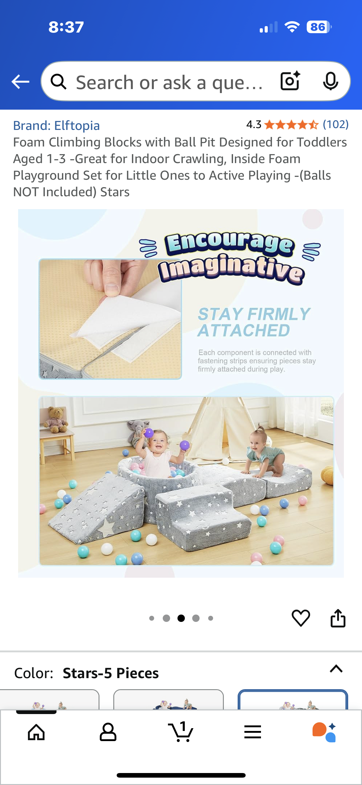 Foam Climbing Blocks with Ball Pit Designed for Toddlers Aged 1-3 -Great for Indoor Crawling, Inside Foam Playground Set for Little Ones to Active Playing -(Balls NOT Included) Stars (L1023)