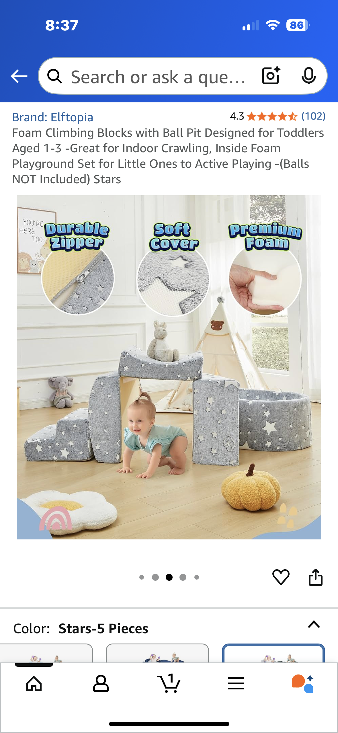 Foam Climbing Blocks with Ball Pit Designed for Toddlers Aged 1-3 -Great for Indoor Crawling, Inside Foam Playground Set for Little Ones to Active Playing -(Balls NOT Included) Stars (L1023)