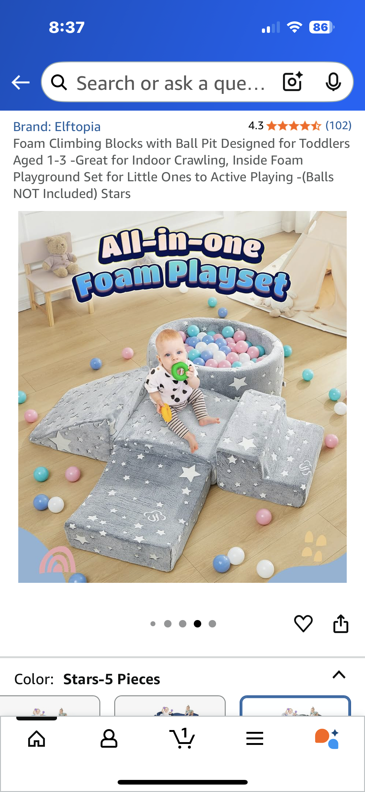 Foam Climbing Blocks with Ball Pit Designed for Toddlers Aged 1-3 -Great for Indoor Crawling, Inside Foam Playground Set for Little Ones to Active Playing -(Balls NOT Included) Stars (L1023)