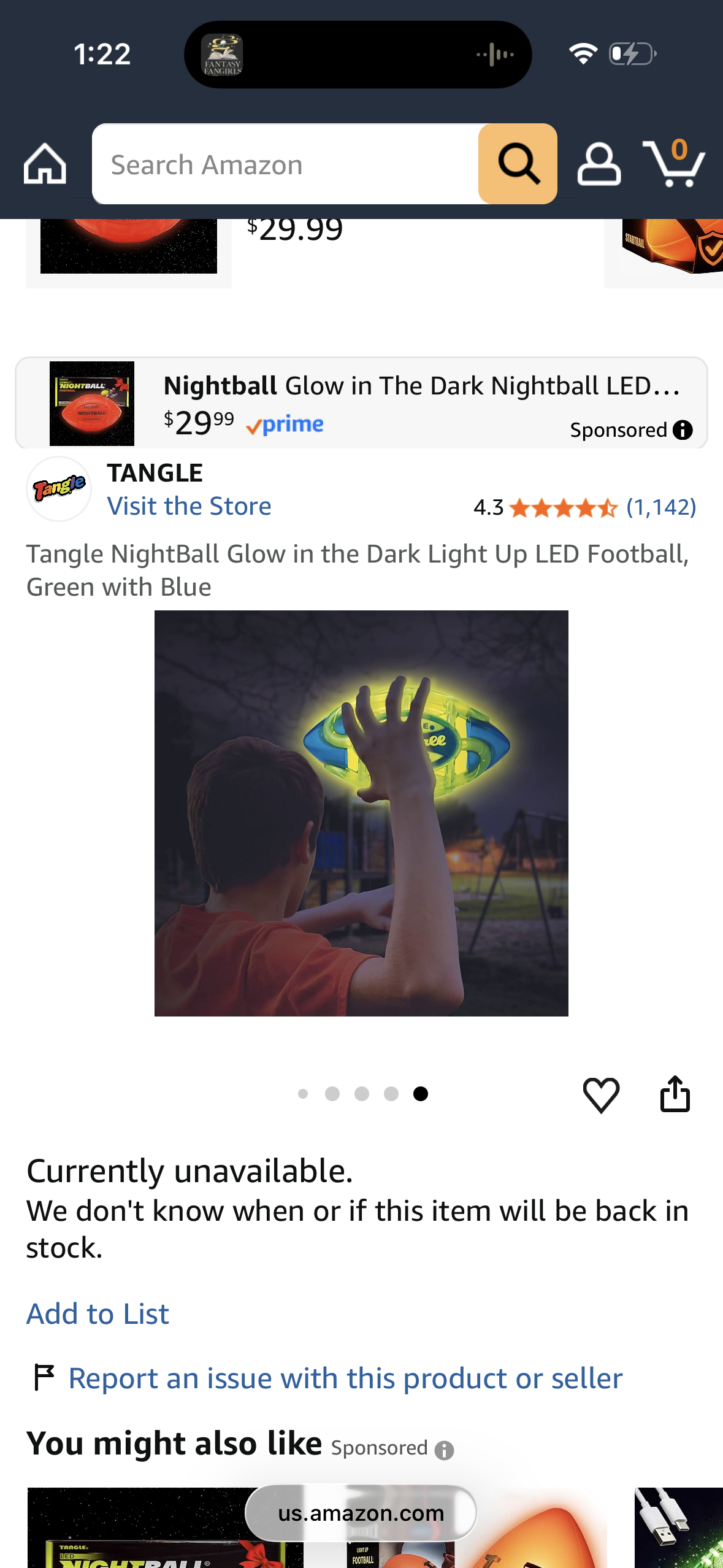 Tangle NightBall Glow in the Dark Light Up LED Football, Green with Blue