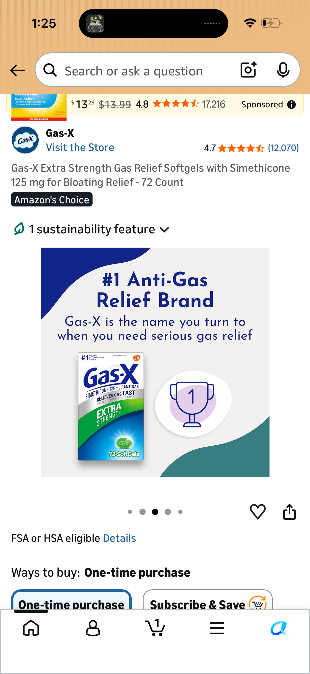 Gas-X Extra Strength Gas Relief Softgels with Simethicone 125 mg for Bloating Relief - 72 Count (Exp 10/28)