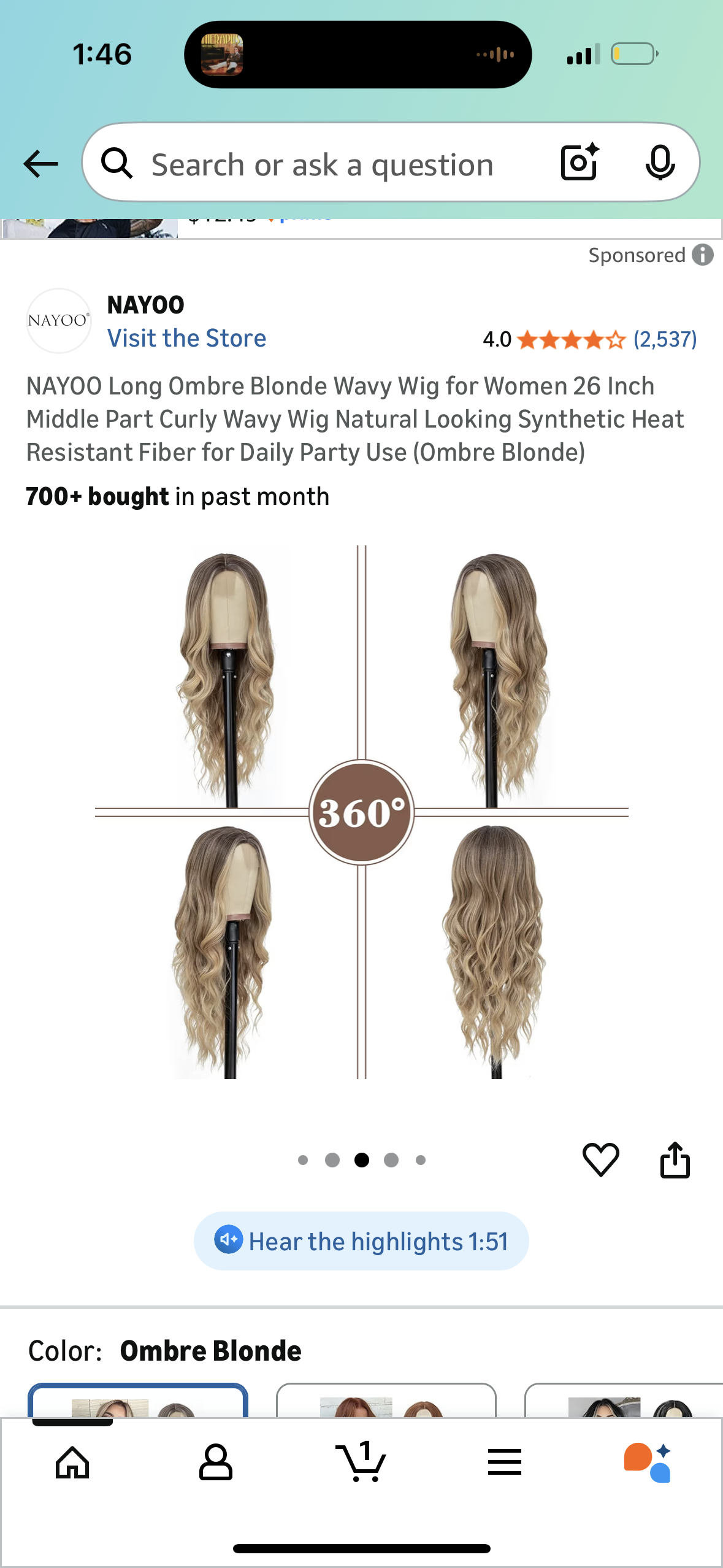 NAYOO Long Ombre Blonde Wavy Wig for Women 26 Inch Middle Part Curly Wavy Wig Natural Looking Synthetic Heat Resistant Fiber for Daily Party Use (Ombre Blonde)