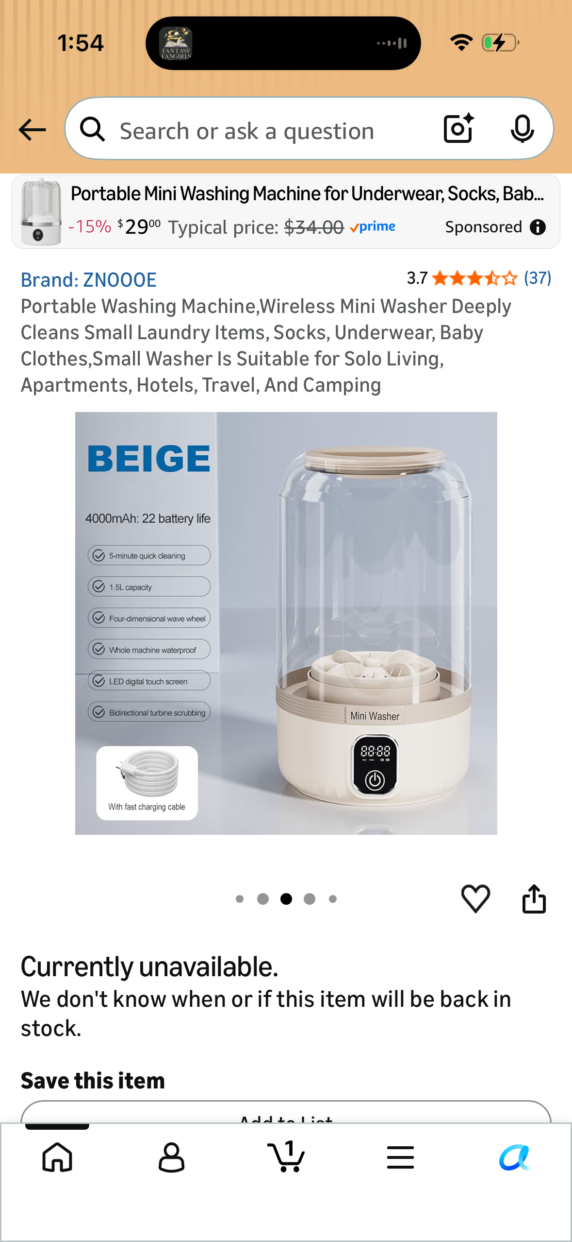 Portable Washing Machine,Wireless Mini Washer Deeply Cleans Small Laundry Items, Socks, Underwear, Baby Clothes,Small Washer Is Suitable for Solo Living, Apartments, Hotels, Travel, And Camping