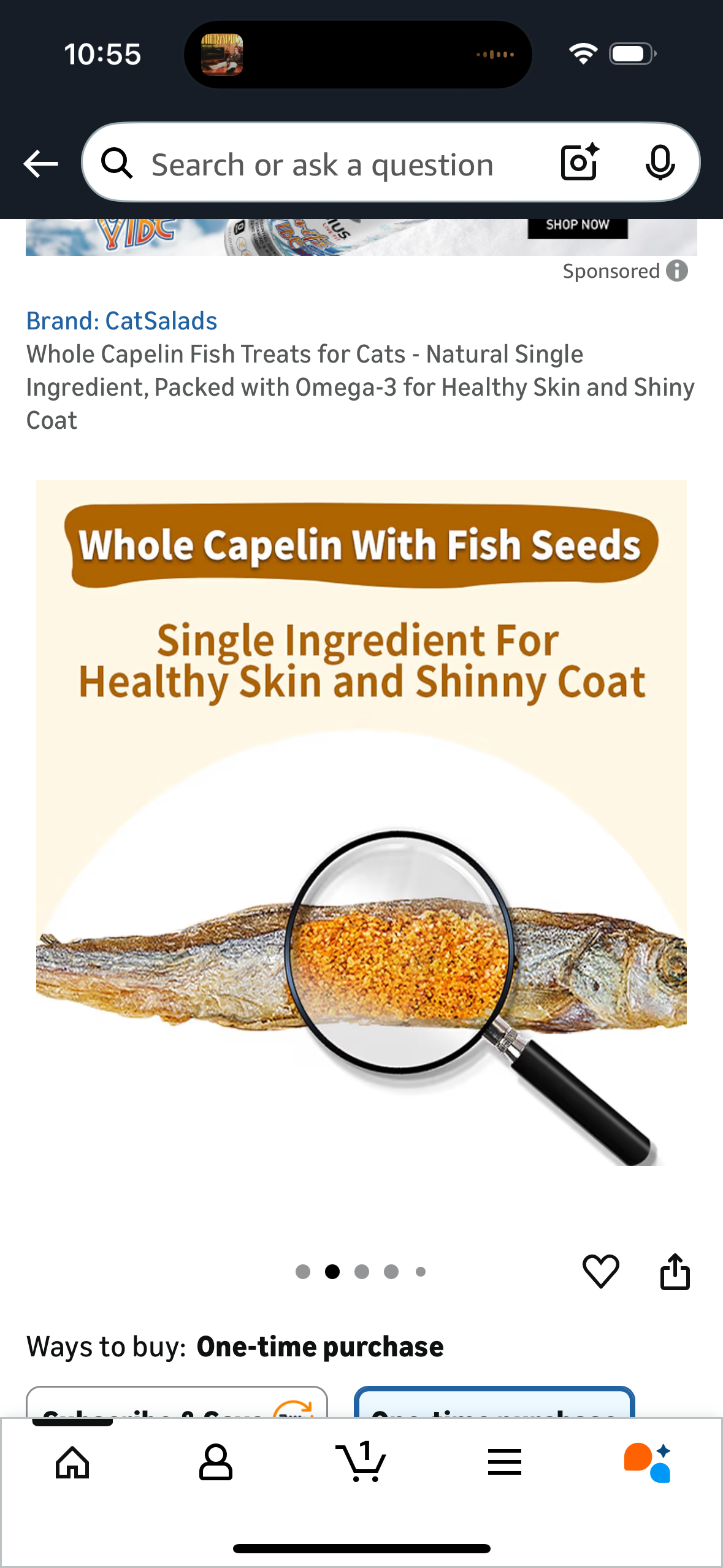 Whole Capelin Fish Treats for Cats - Natural Single Ingredient, Packed with Omega-3 for Healthy Skin and Shiny Coat