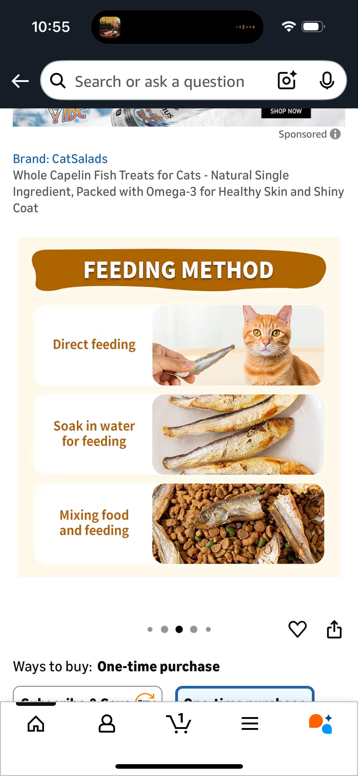 Whole Capelin Fish Treats for Cats - Natural Single Ingredient, Packed with Omega-3 for Healthy Skin and Shiny Coat