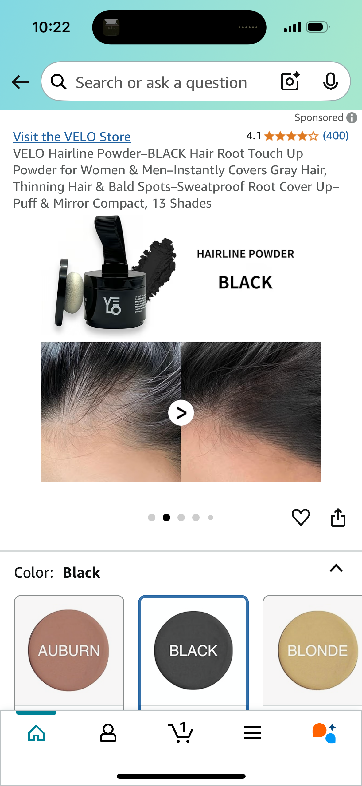 VELO Hairline Powder–BLACK Hair Root Touch Up Powder for Women & Men–Instantly Covers Gray Hair, Thinning Hair & Bald Spots–Sweatproof Root Cover Up–Puff & Mirror Compact, 13 Shades