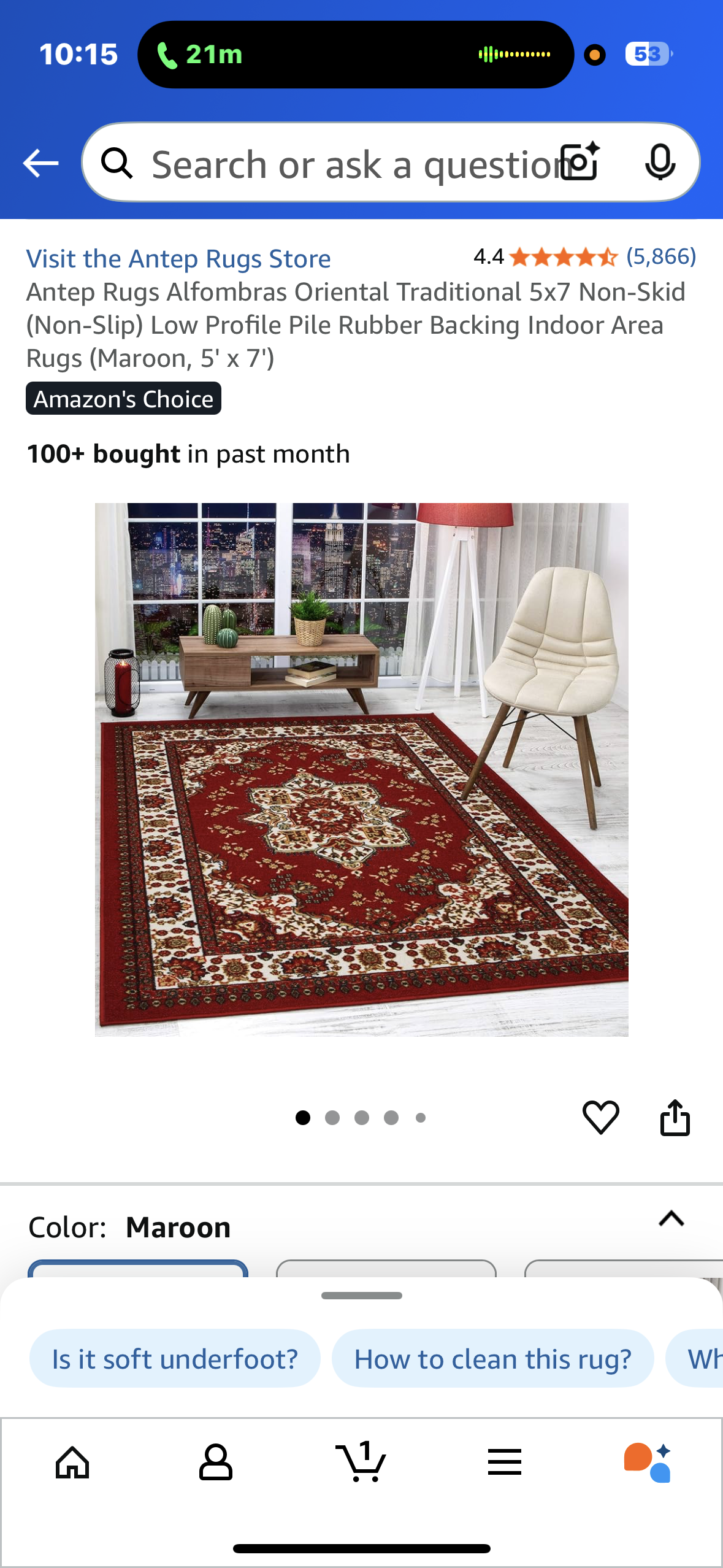 Antep Rugs Alfombras Oriental Traditional 5x7 Non-Skid (Non-Slip) Low Profile Pile Rubber Backing Indoor Area
Rugs (Maroon, 5' x 7') (L1026)