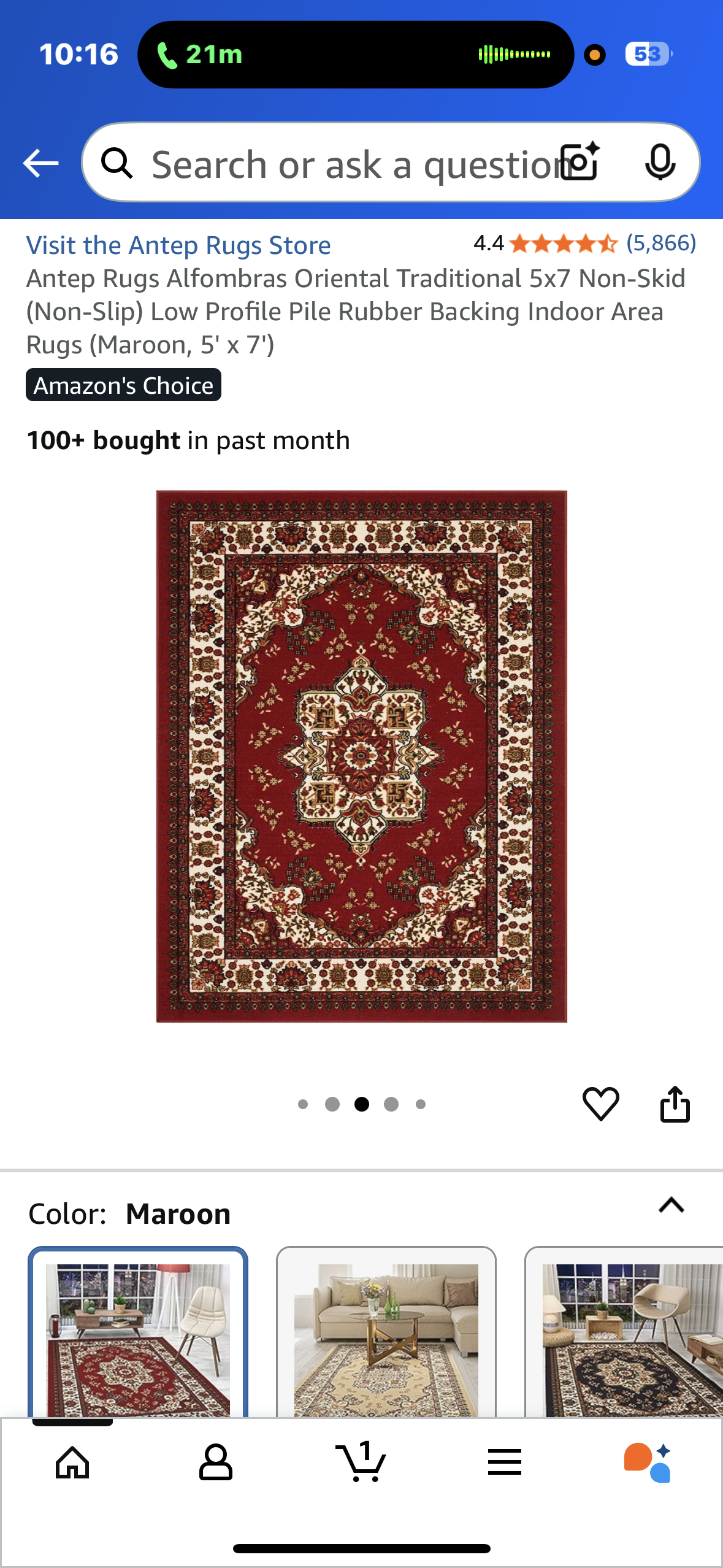 Antep Rugs Alfombras Oriental Traditional 5x7 Non-Skid (Non-Slip) Low Profile Pile Rubber Backing Indoor Area
Rugs (Maroon, 5' x 7') (L1026)