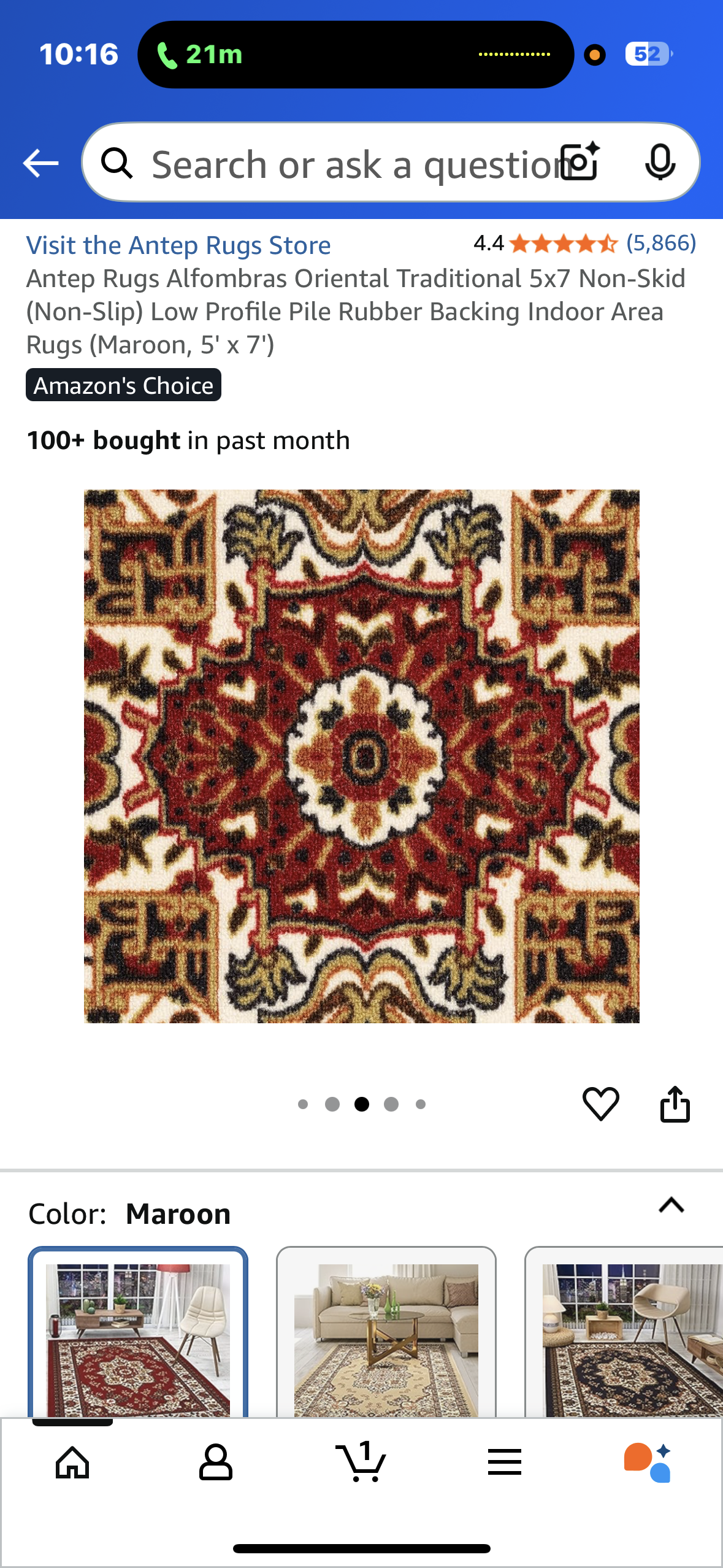Antep Rugs Alfombras Oriental Traditional 5x7 Non-Skid (Non-Slip) Low Profile Pile Rubber Backing Indoor Area
Rugs (Maroon, 5' x 7') (L1026)